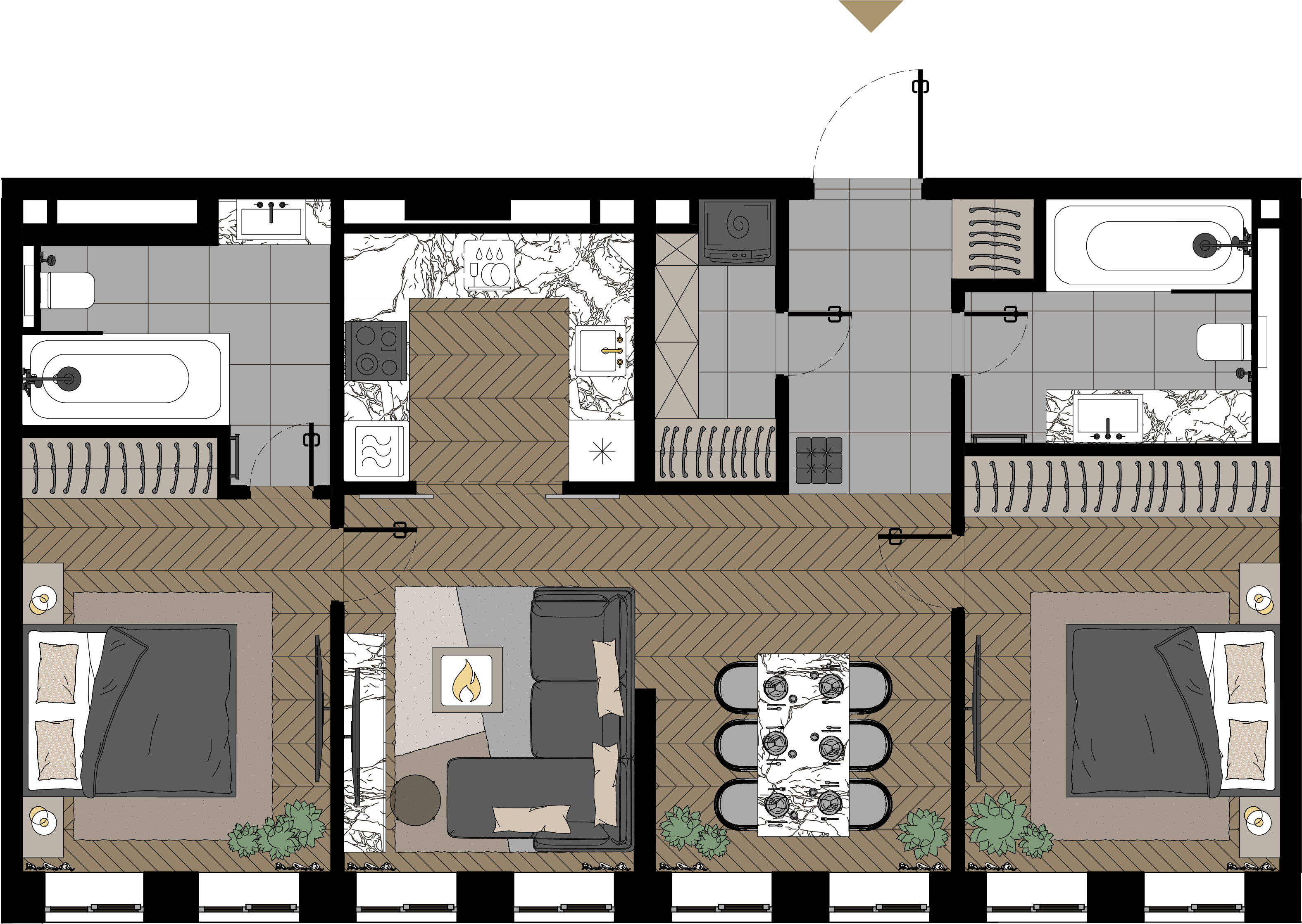 2 комн. квартира, 77.3 м², 23 этаж  (из 23)