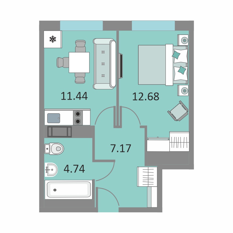 1 комн. квартира, 35.5 м², 10 этаж 