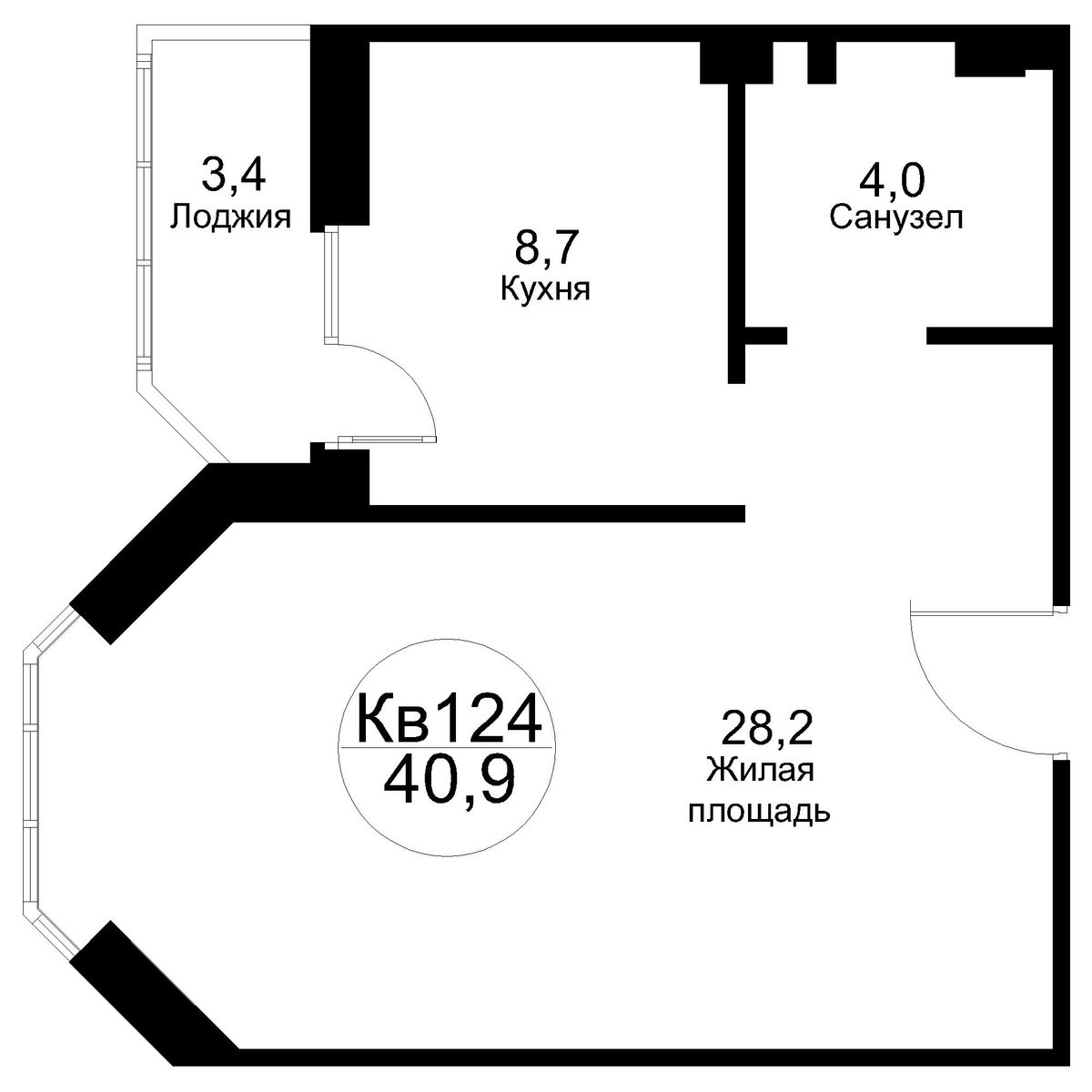 1 комн. квартира, 44.3 м², 9 этаж 