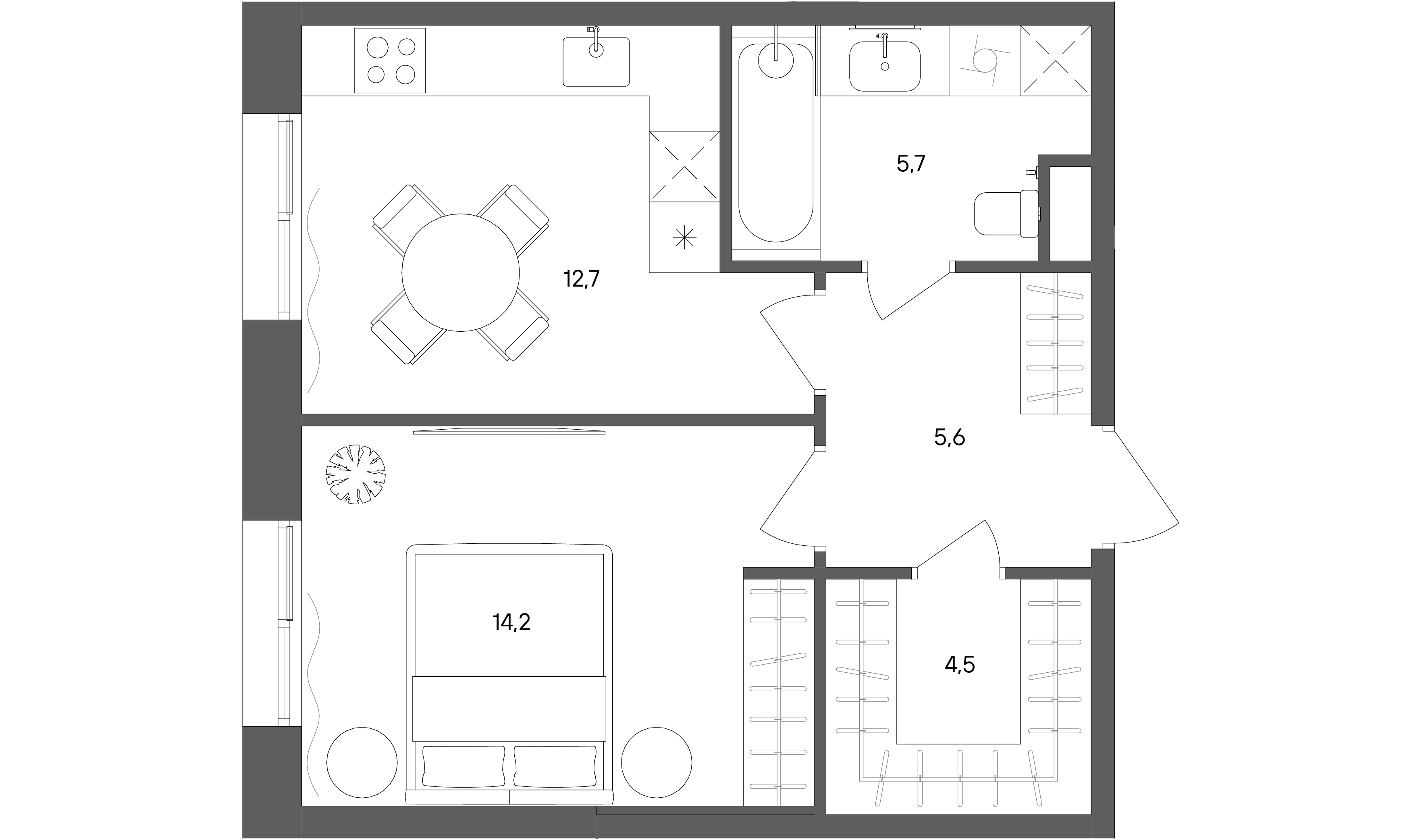 1 комн. квартира, 42.7 м², 2 этаж 