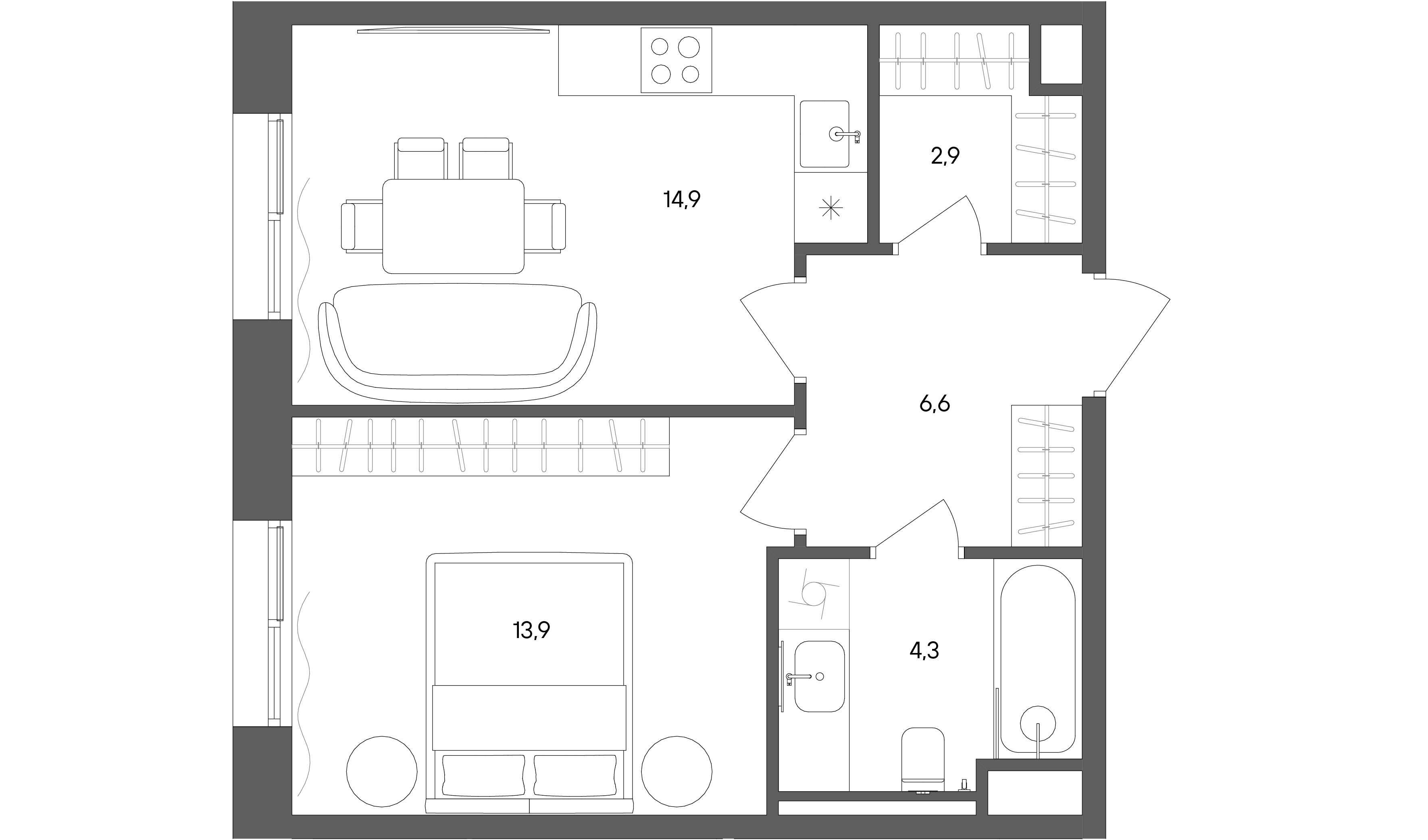1 комн. квартира, 42.6 м², 3 этаж 