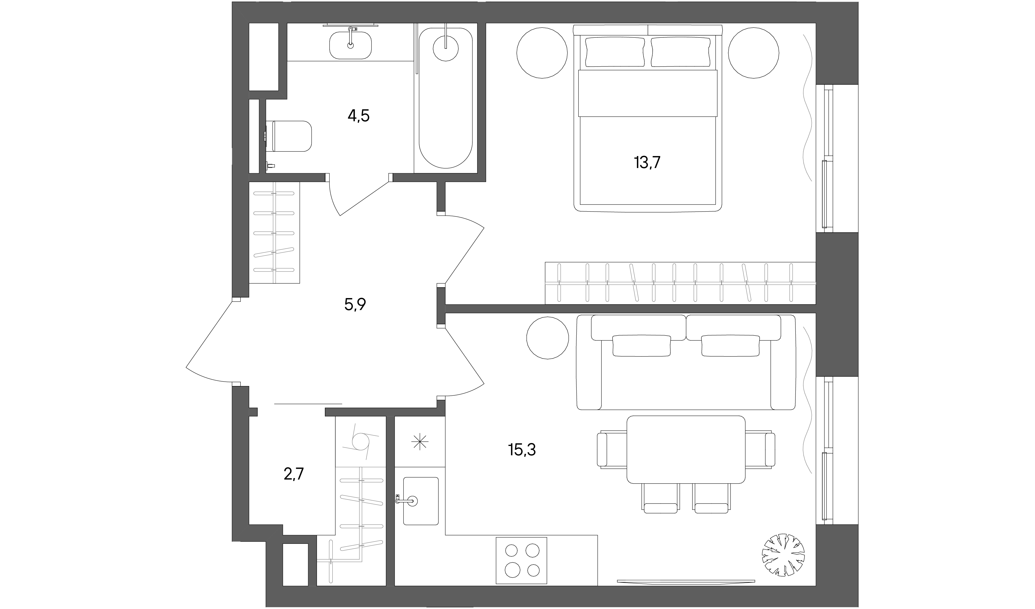 1 комн. квартира, 42.1 м², 10 этаж 