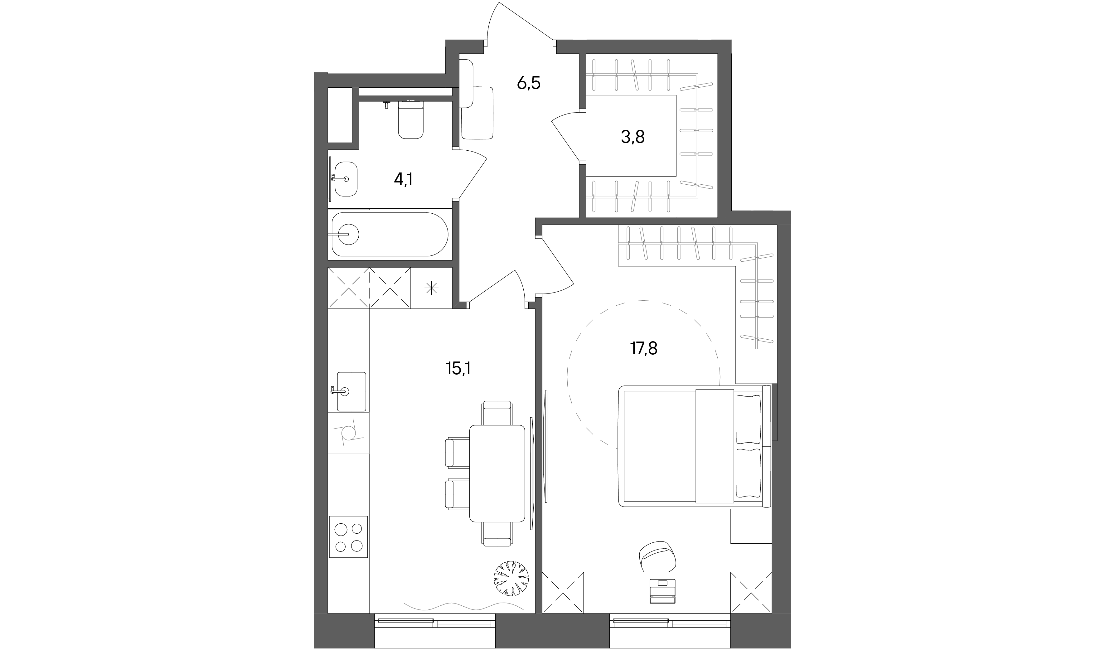 1 комн. квартира, 47.3 м², 2 этаж 