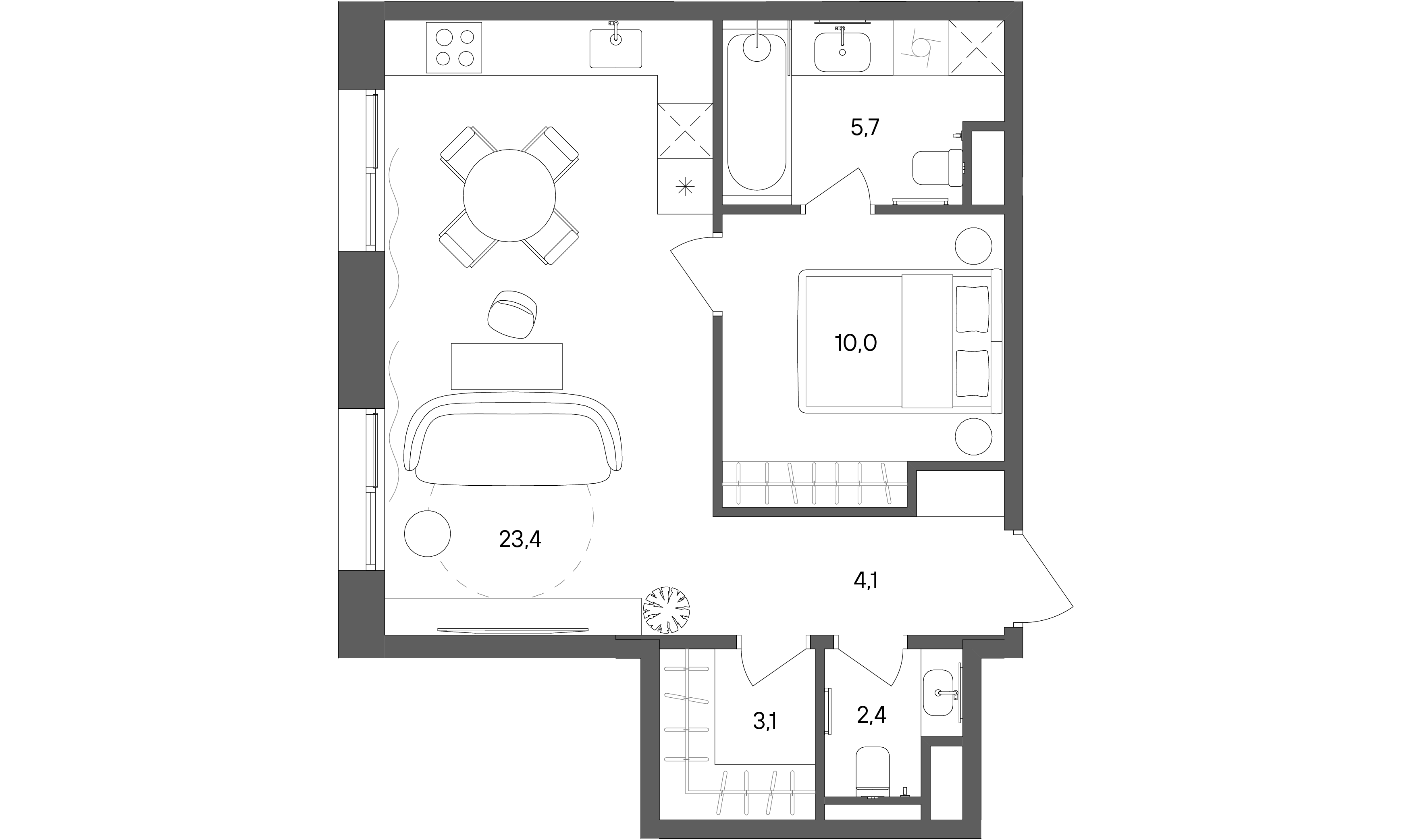1 комн. квартира, 48.7 м², 8 этаж 