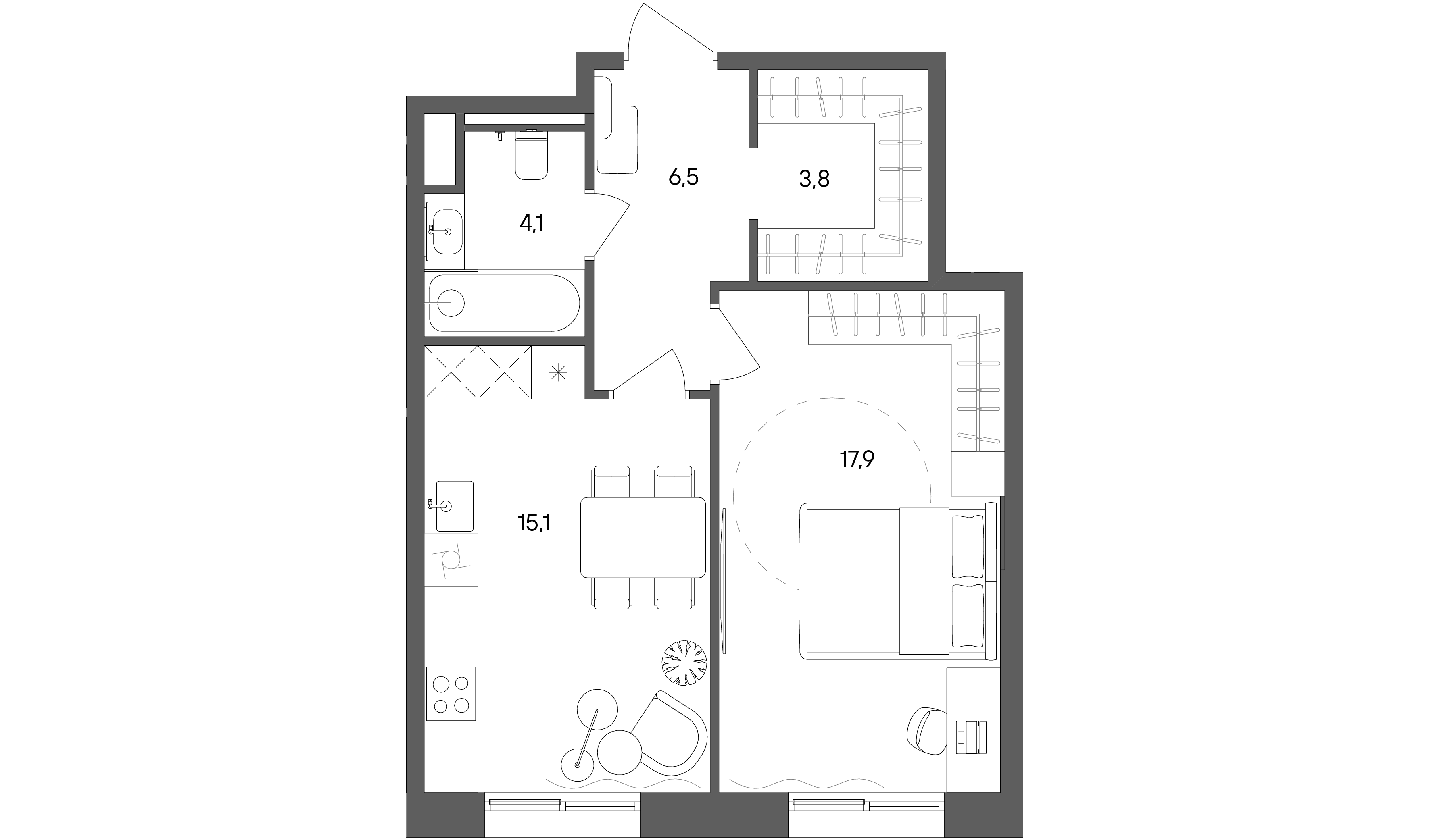 1 комн. квартира, 47.4 м², 10 этаж 