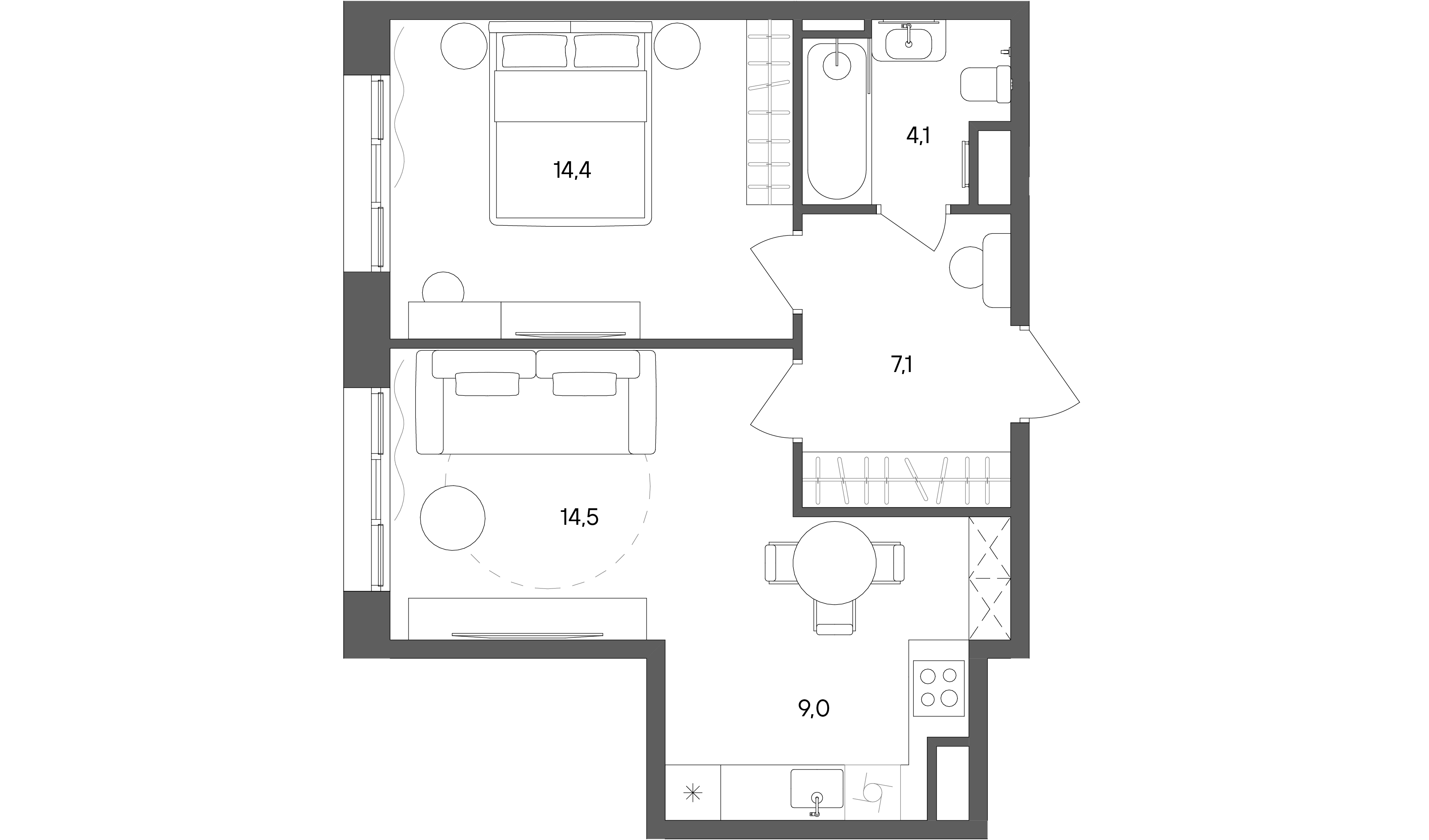 1 комн. квартира, 49.1 м², 18 этаж 