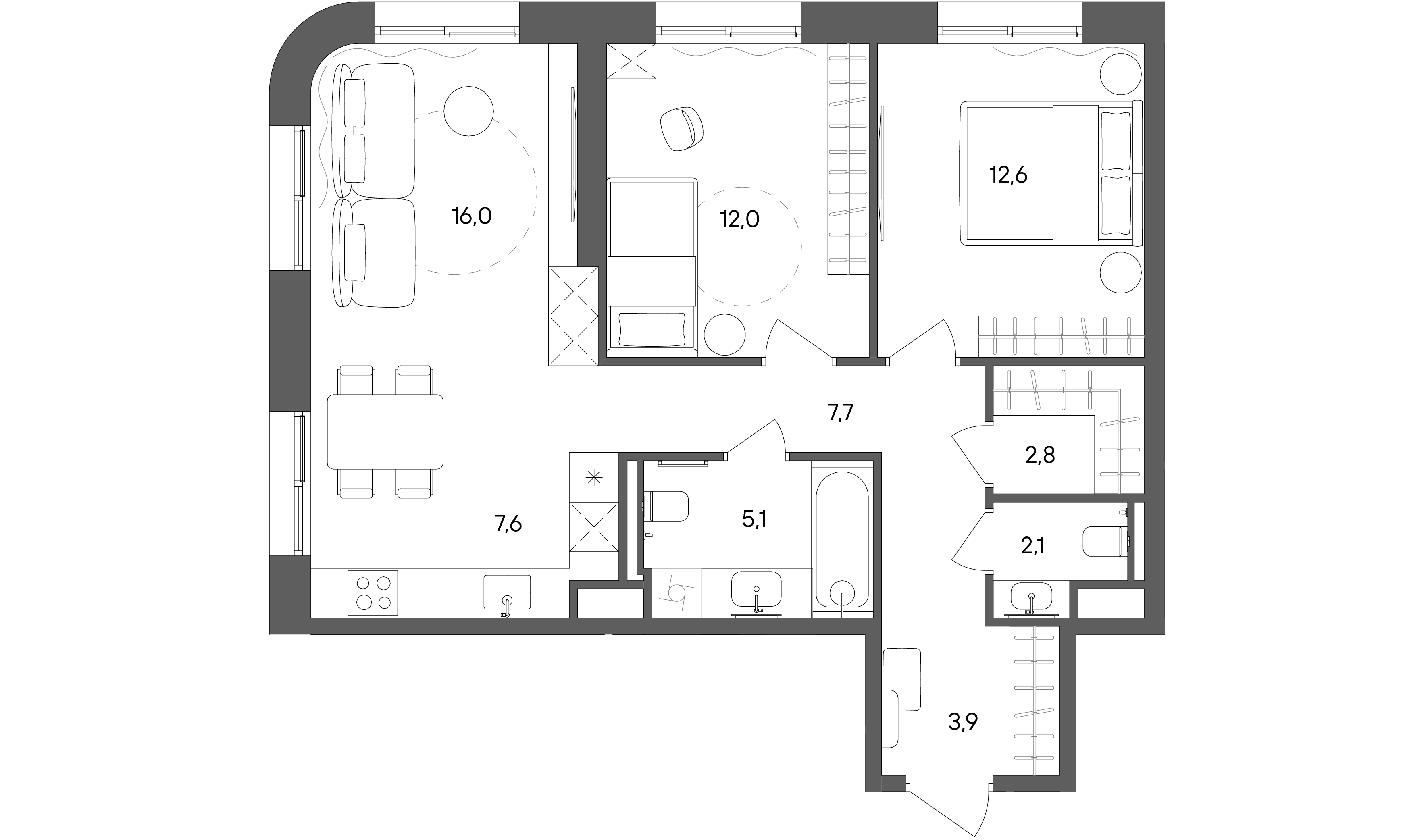 3 комн. квартира, 69.8 м², 2 этаж 