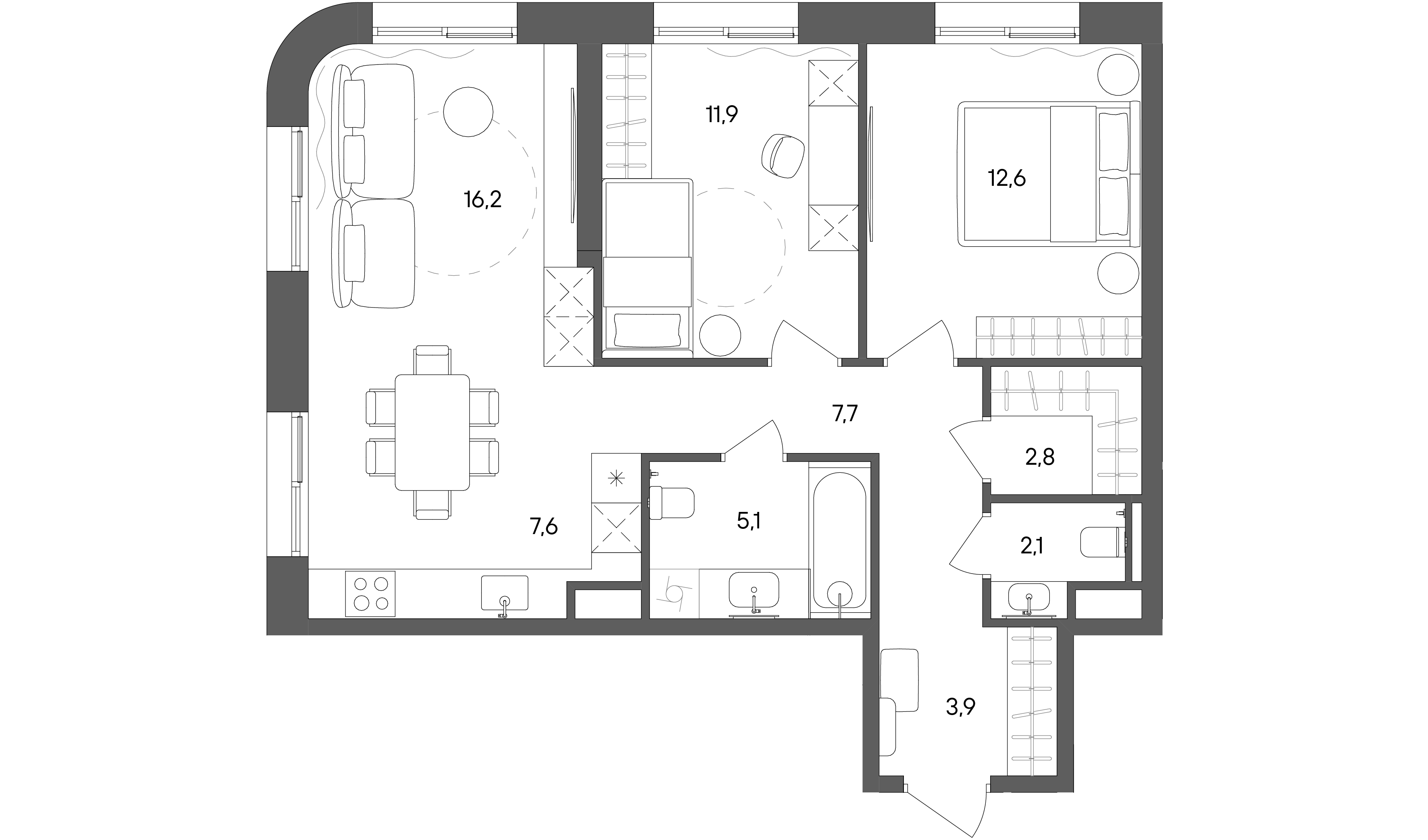 3 комн. квартира, 69.9 м², 5 этаж 