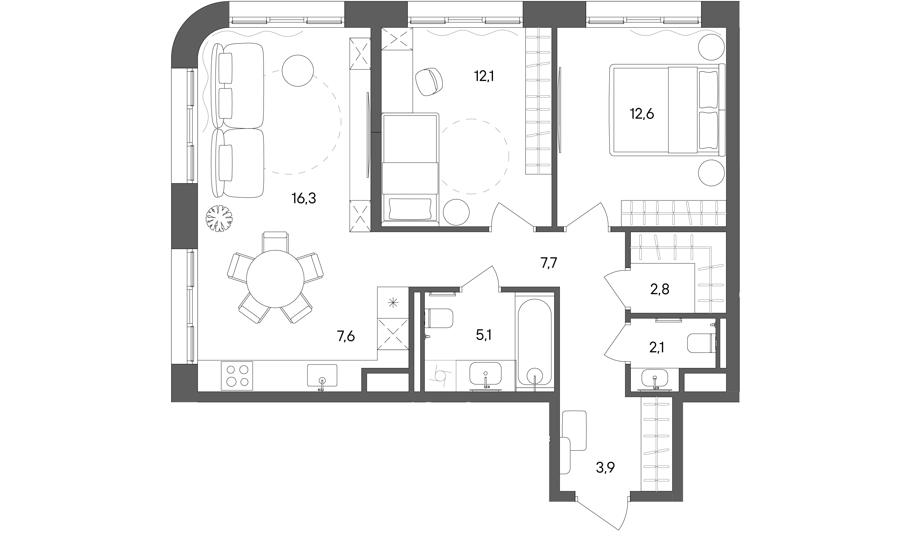 3 комн. квартира, 70.2 м², 15 этаж 