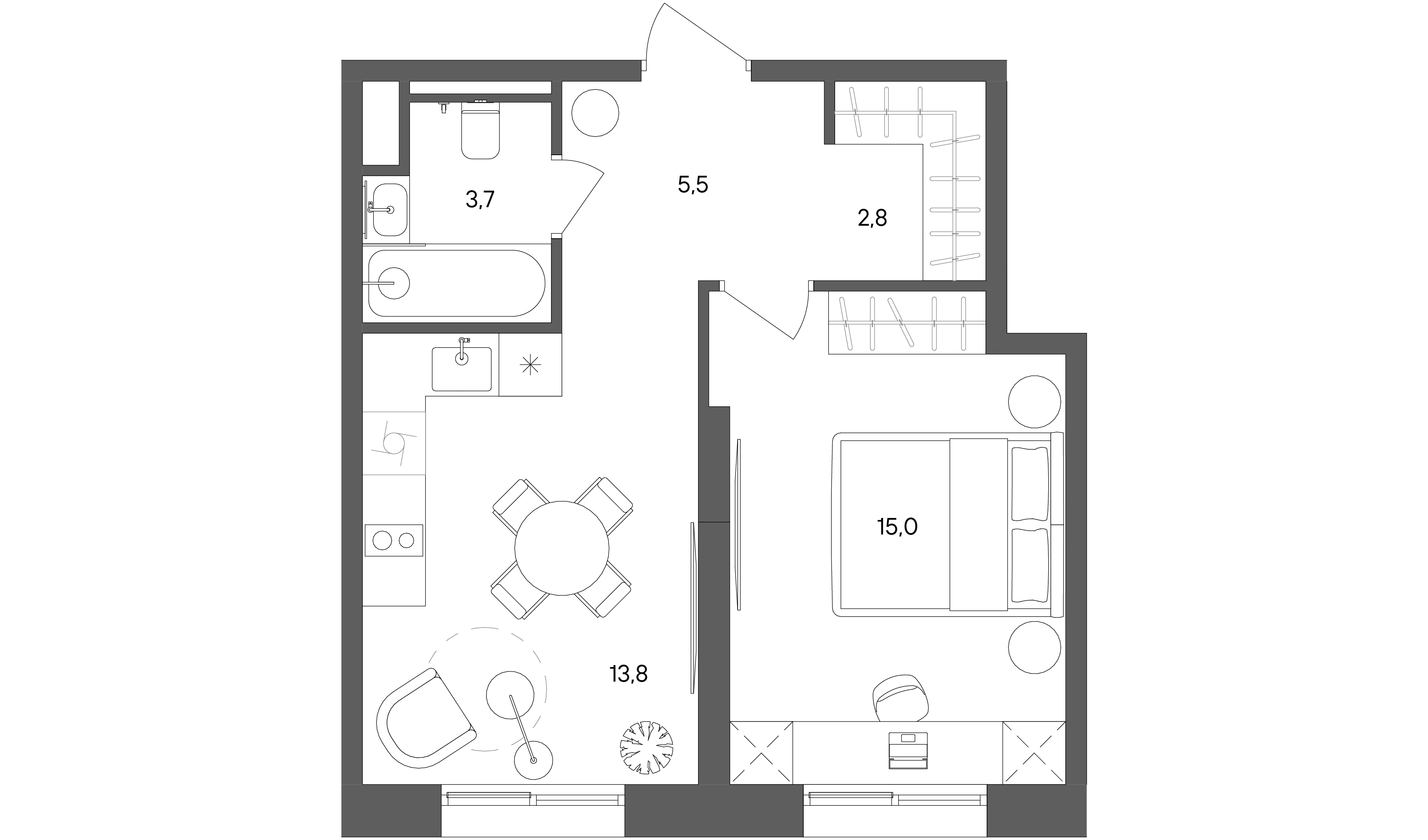 1 комн. квартира, 40.8 м², 2 этаж 