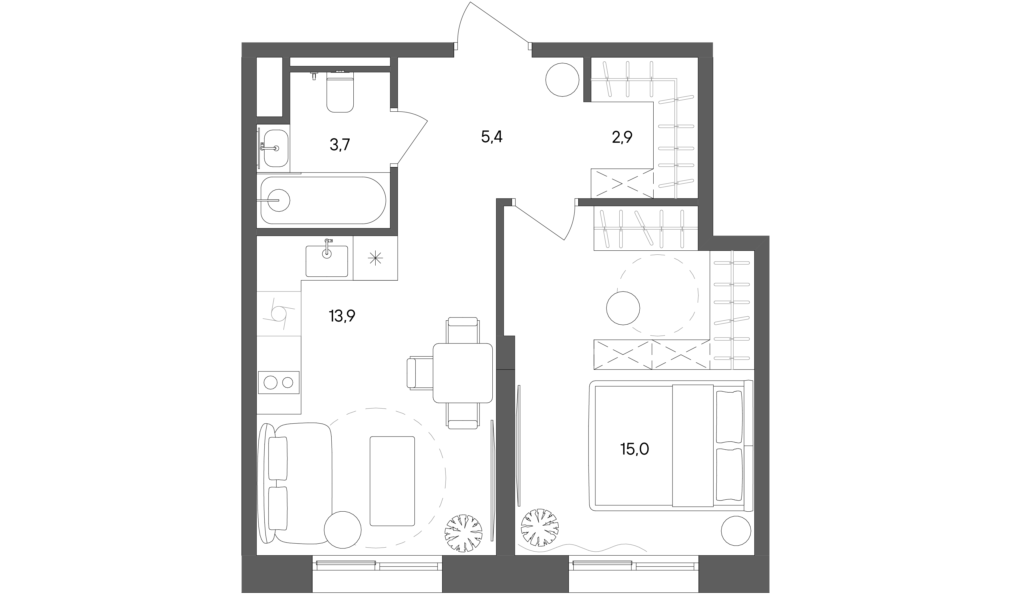 1 комн. квартира, 40.9 м², 4 этаж 