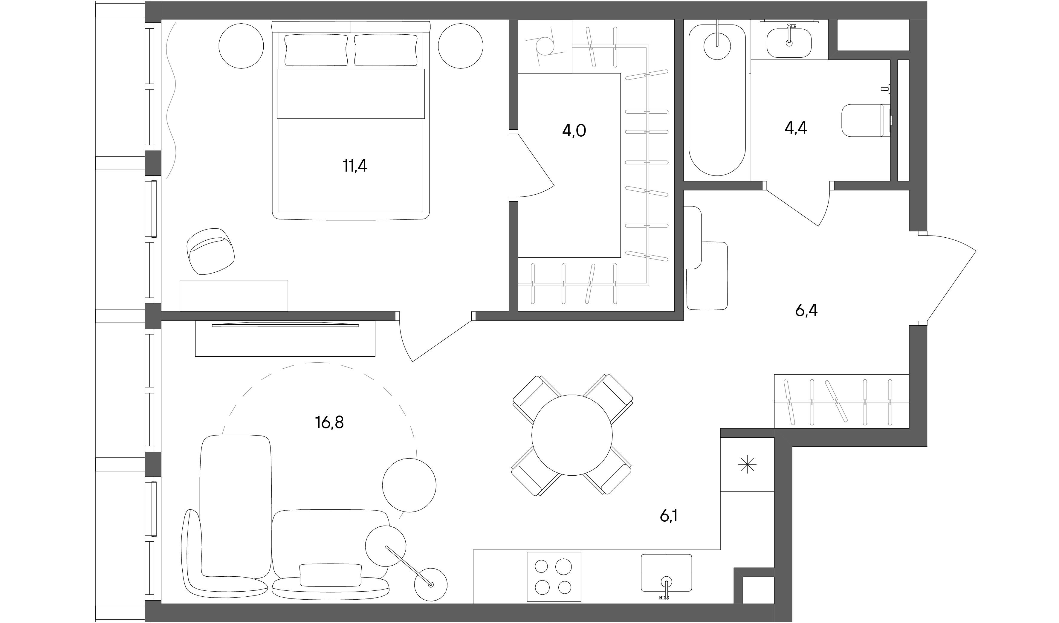 2 комн. квартира, 49.1 м², 22 этаж 