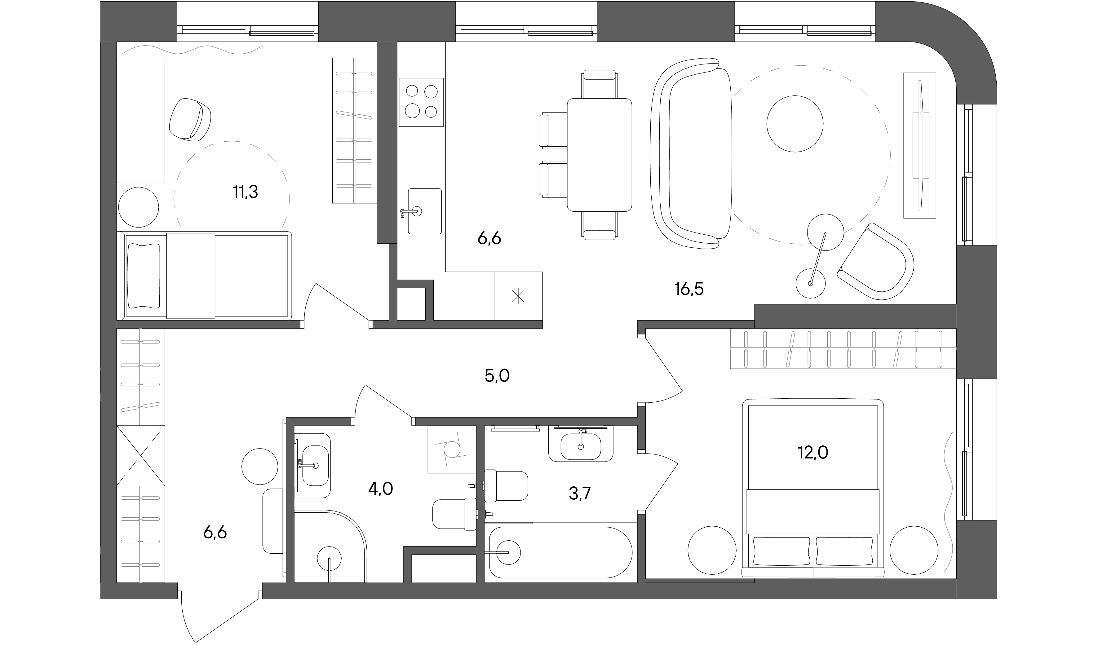 3 комн. квартира, 65.7 м², 8 этаж 