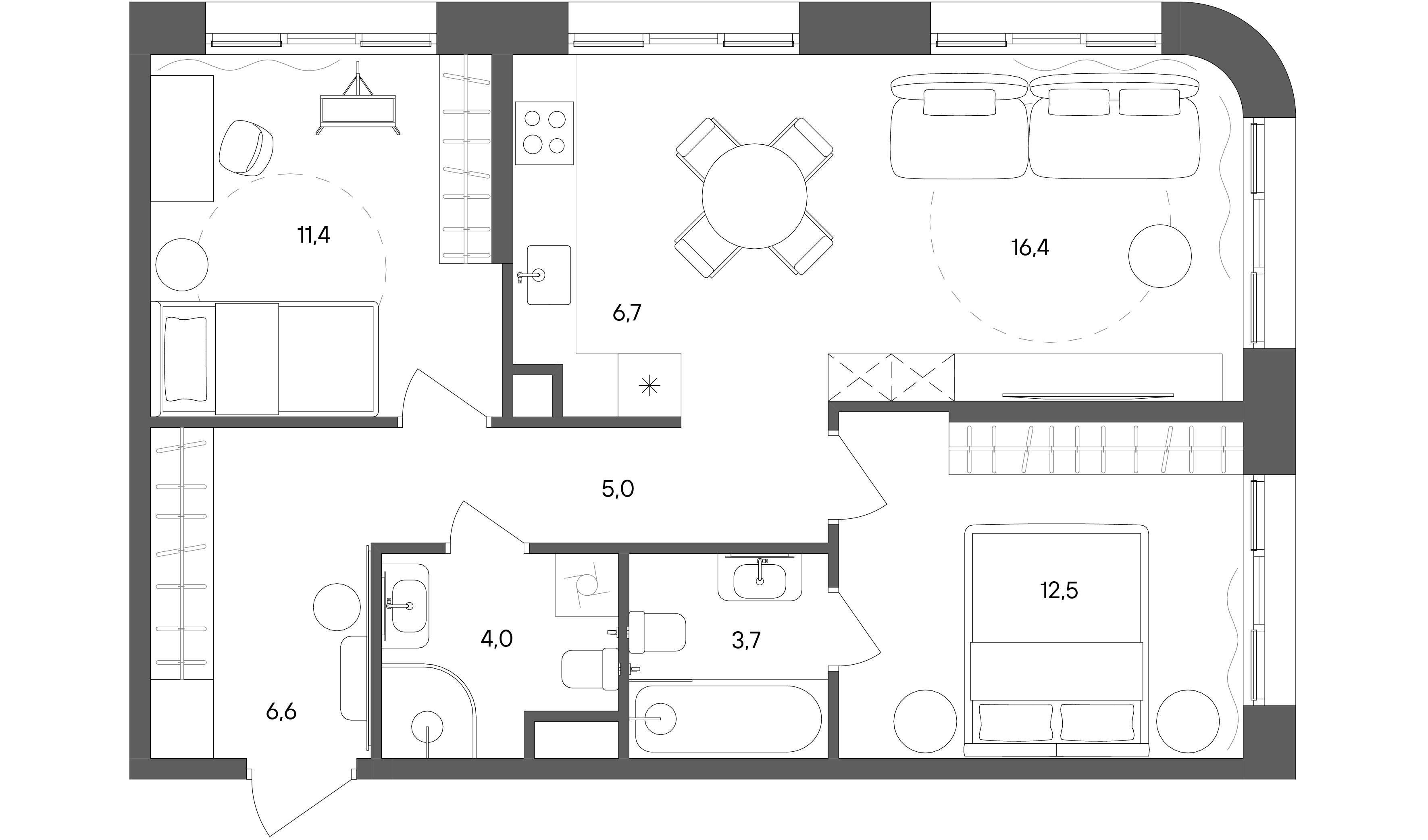 3 комн. квартира, 66.3 м², 16 этаж 