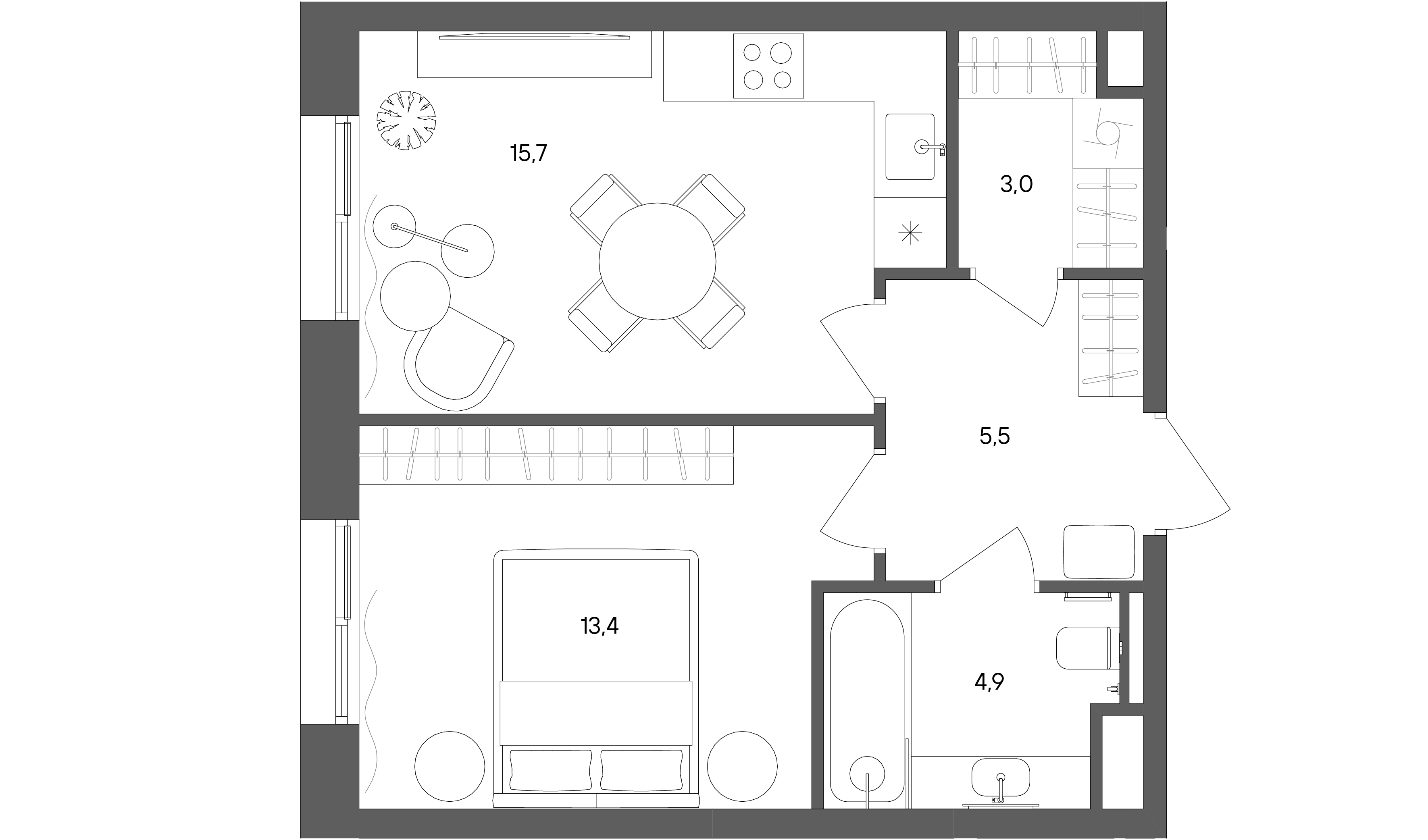 1 комн. квартира, 42.5 м², 2 этаж 