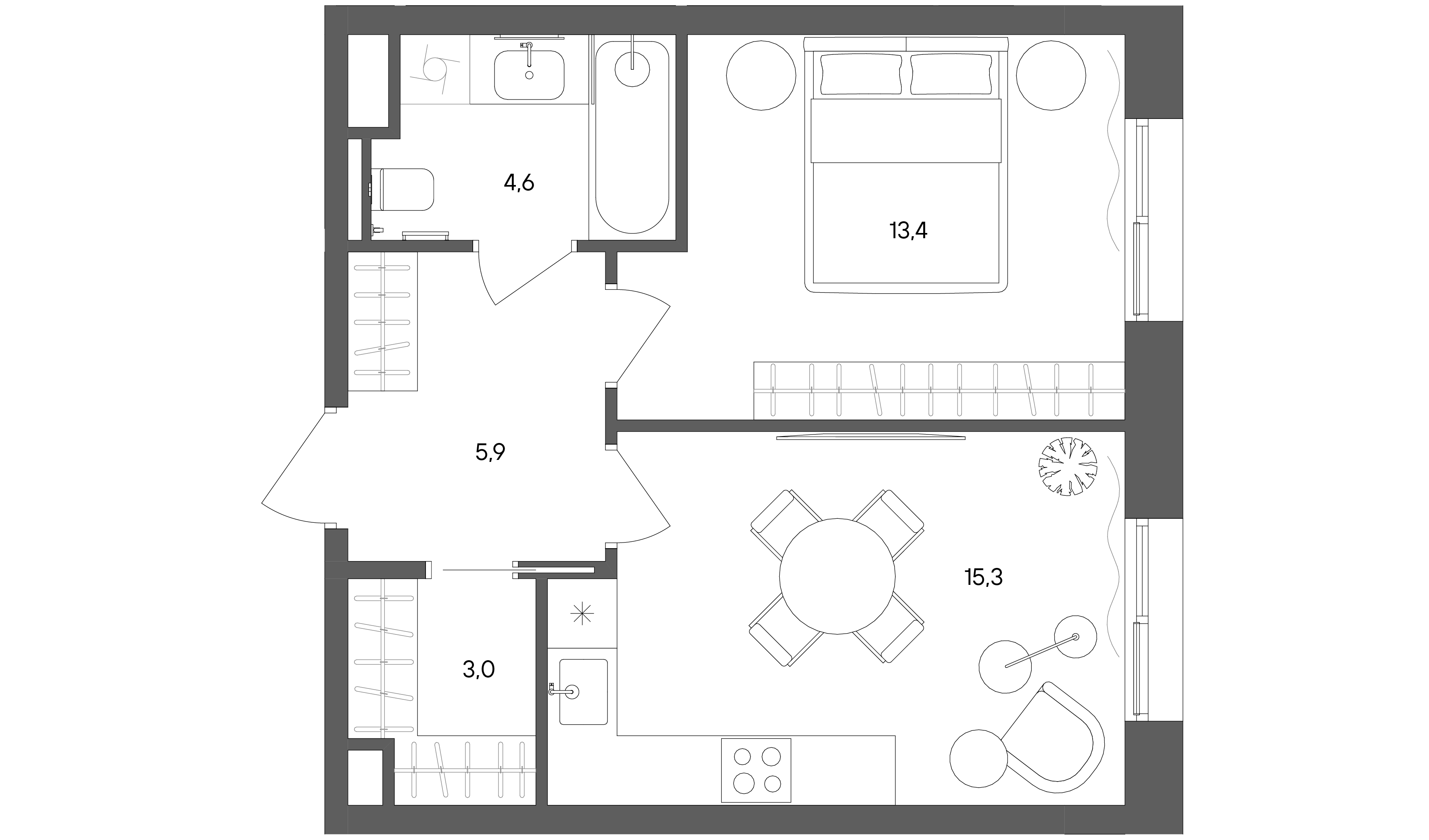 1 комн. квартира, 42.2 м², 2 этаж 