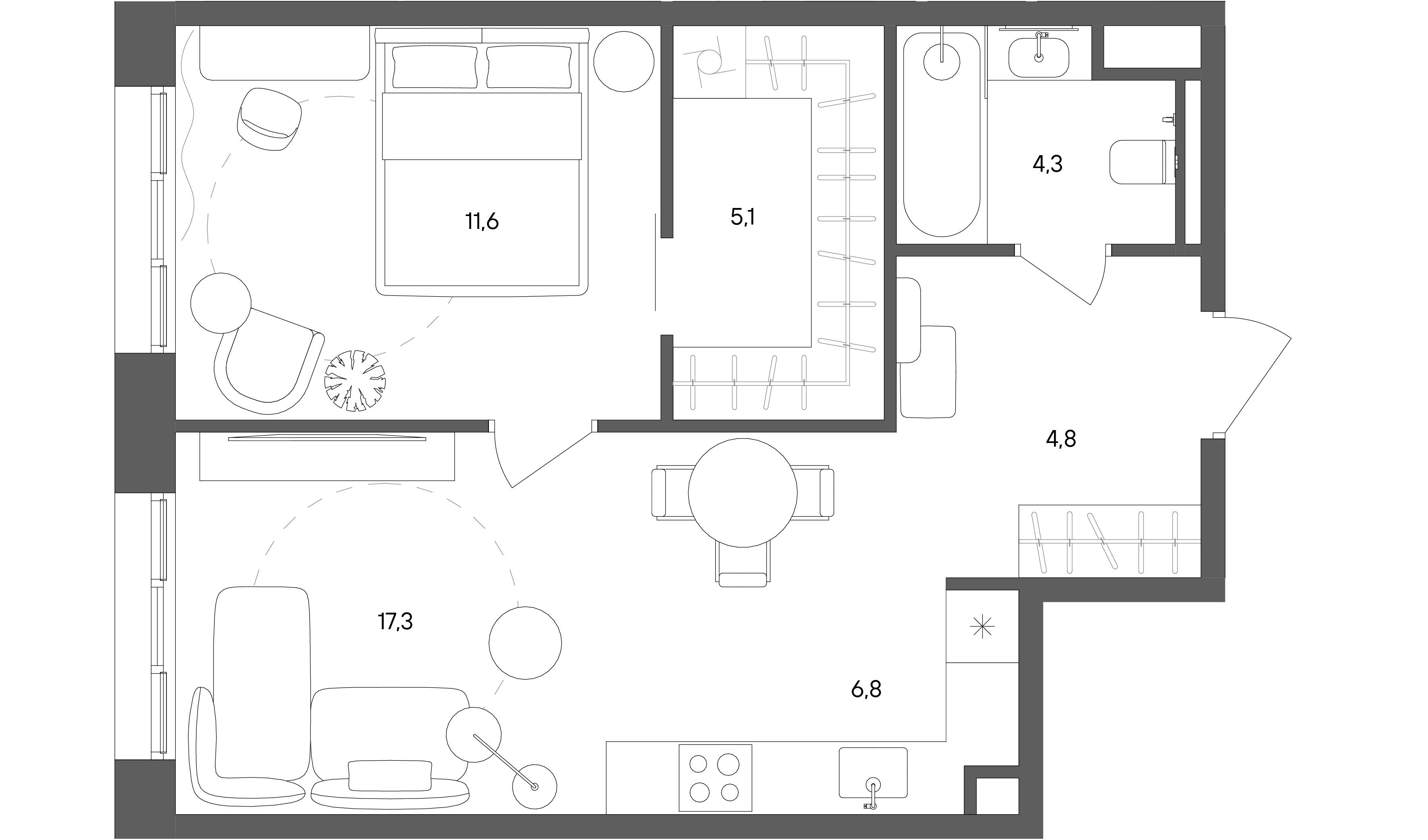 2 комн. квартира, 49.9 м², 18 этаж 