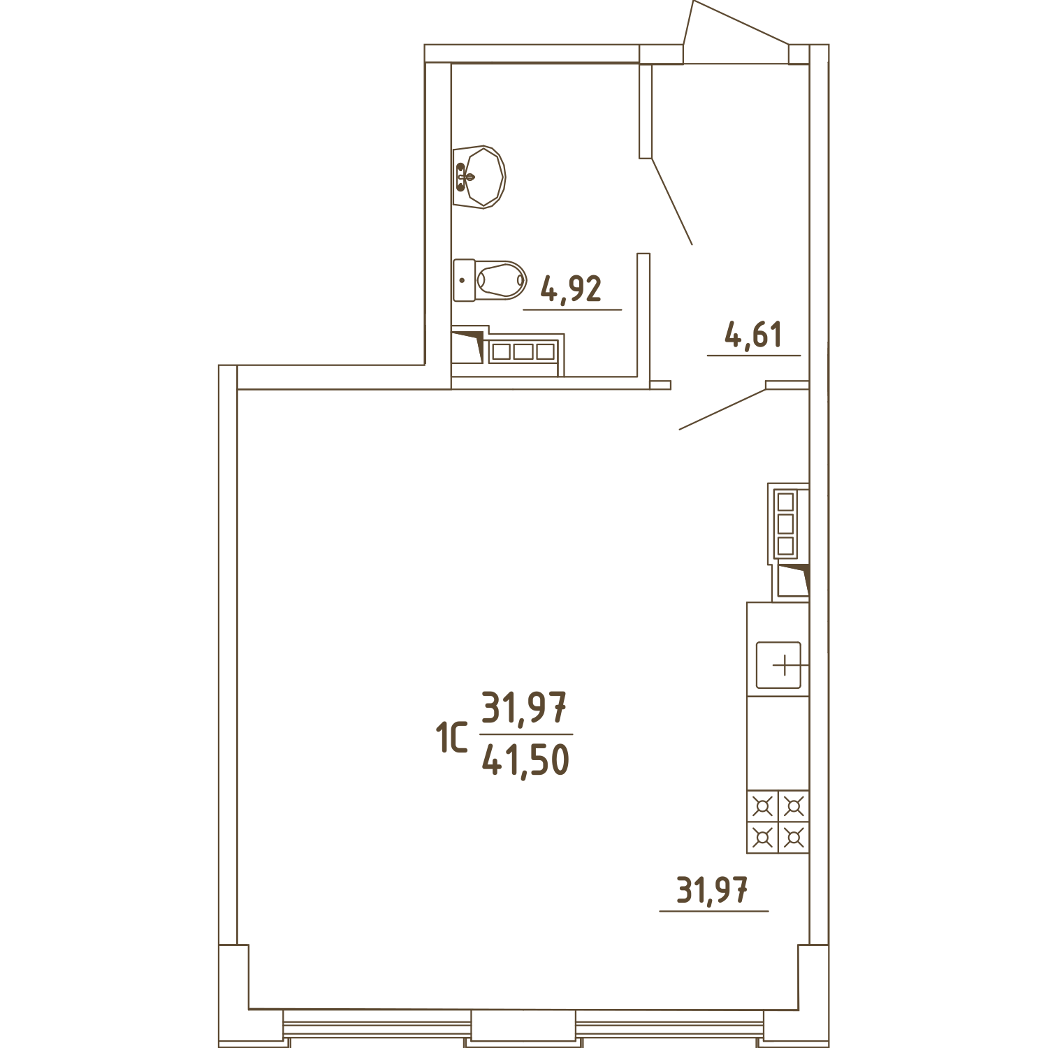 студия, 41.5 м², 3 этаж 