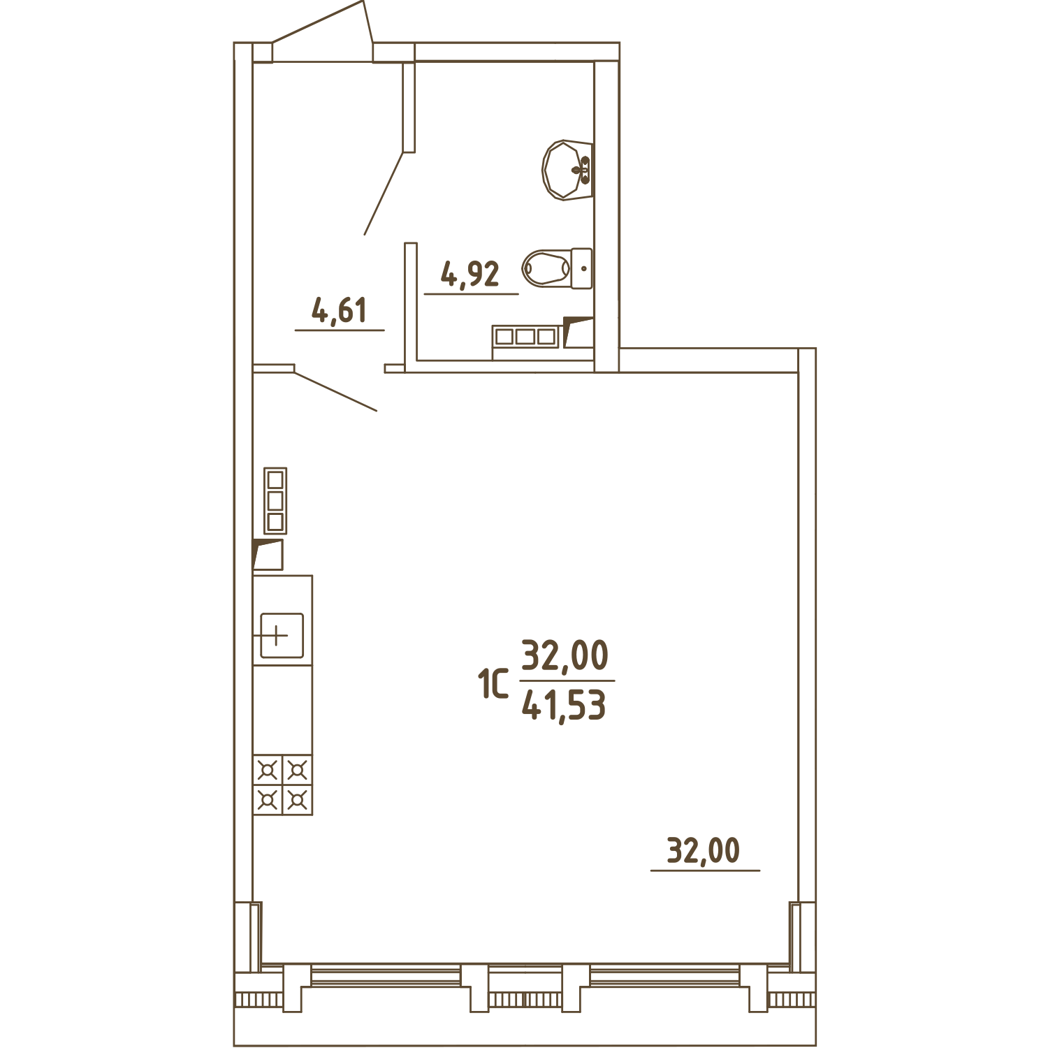 студия, 41.5 м², 4 этаж 