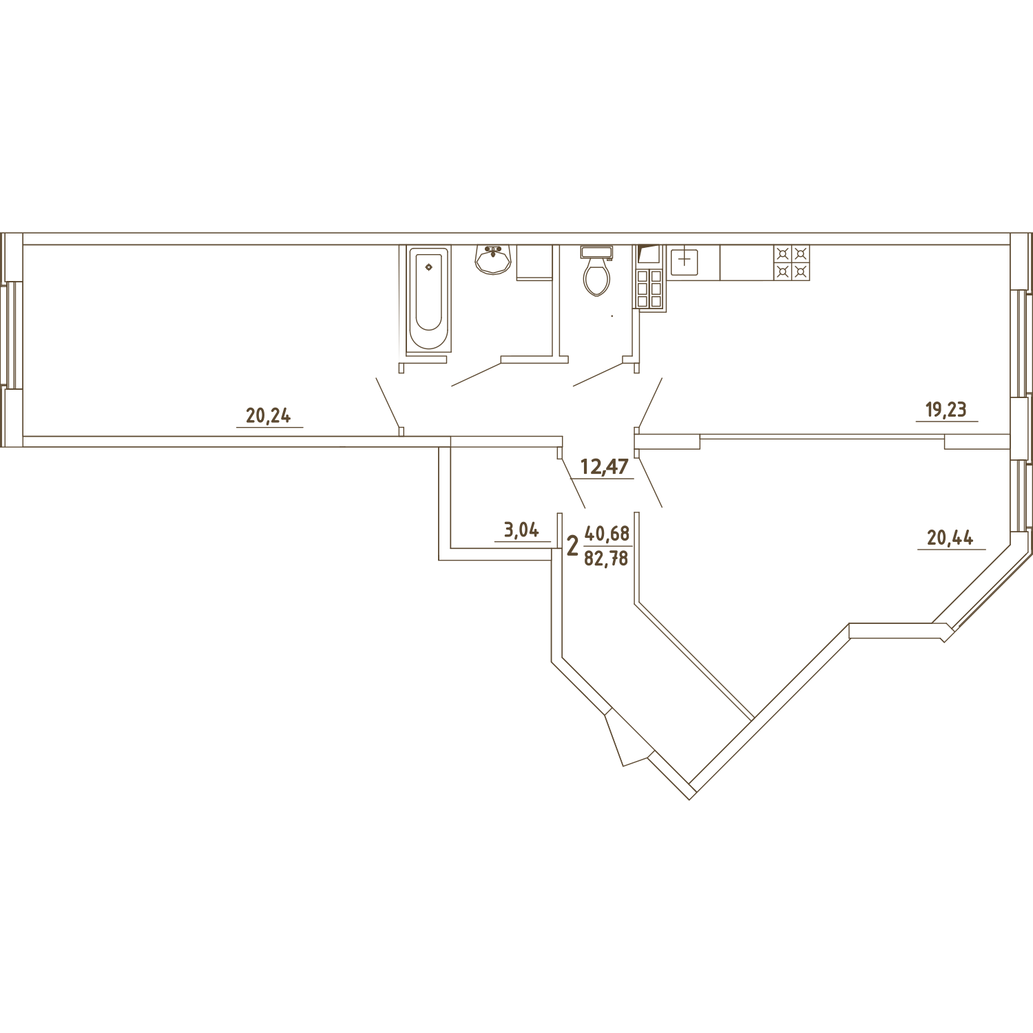 2 комн. квартира, 82.7 м², 1 этаж 