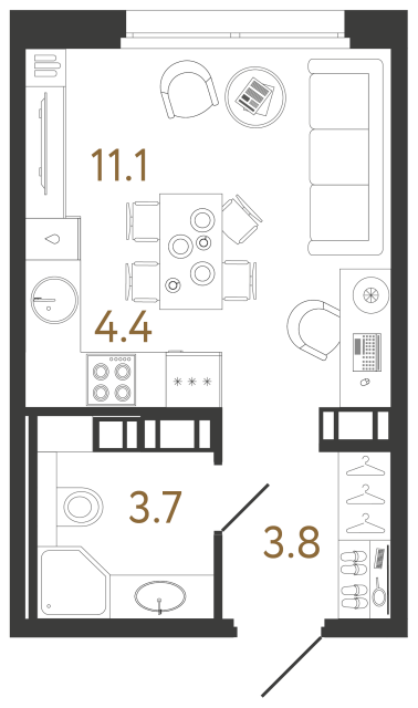 студия, 23 м², 14 этаж 