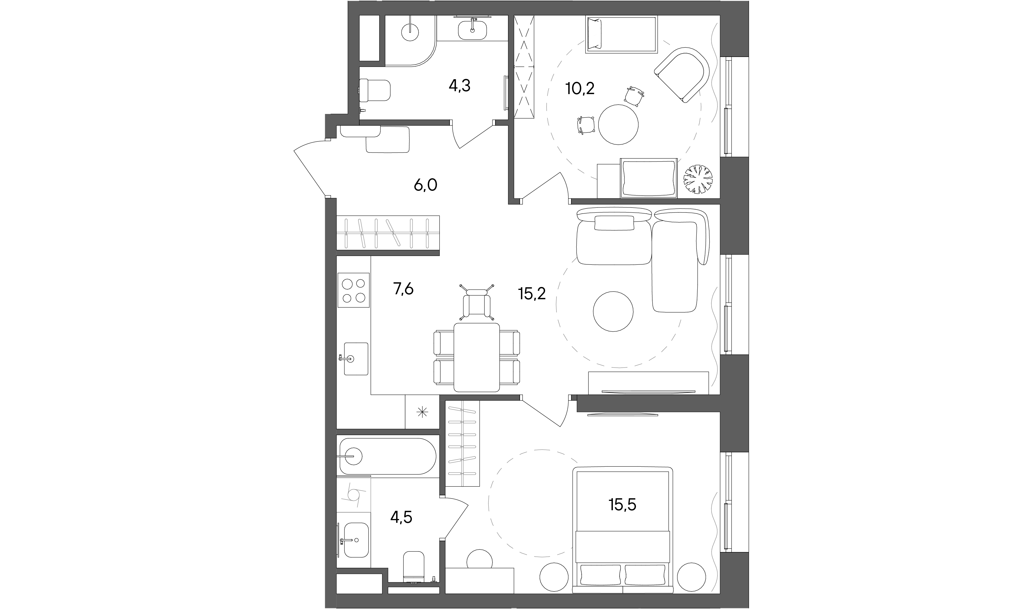 2 комн. квартира, 63.3 м², 8 этаж 