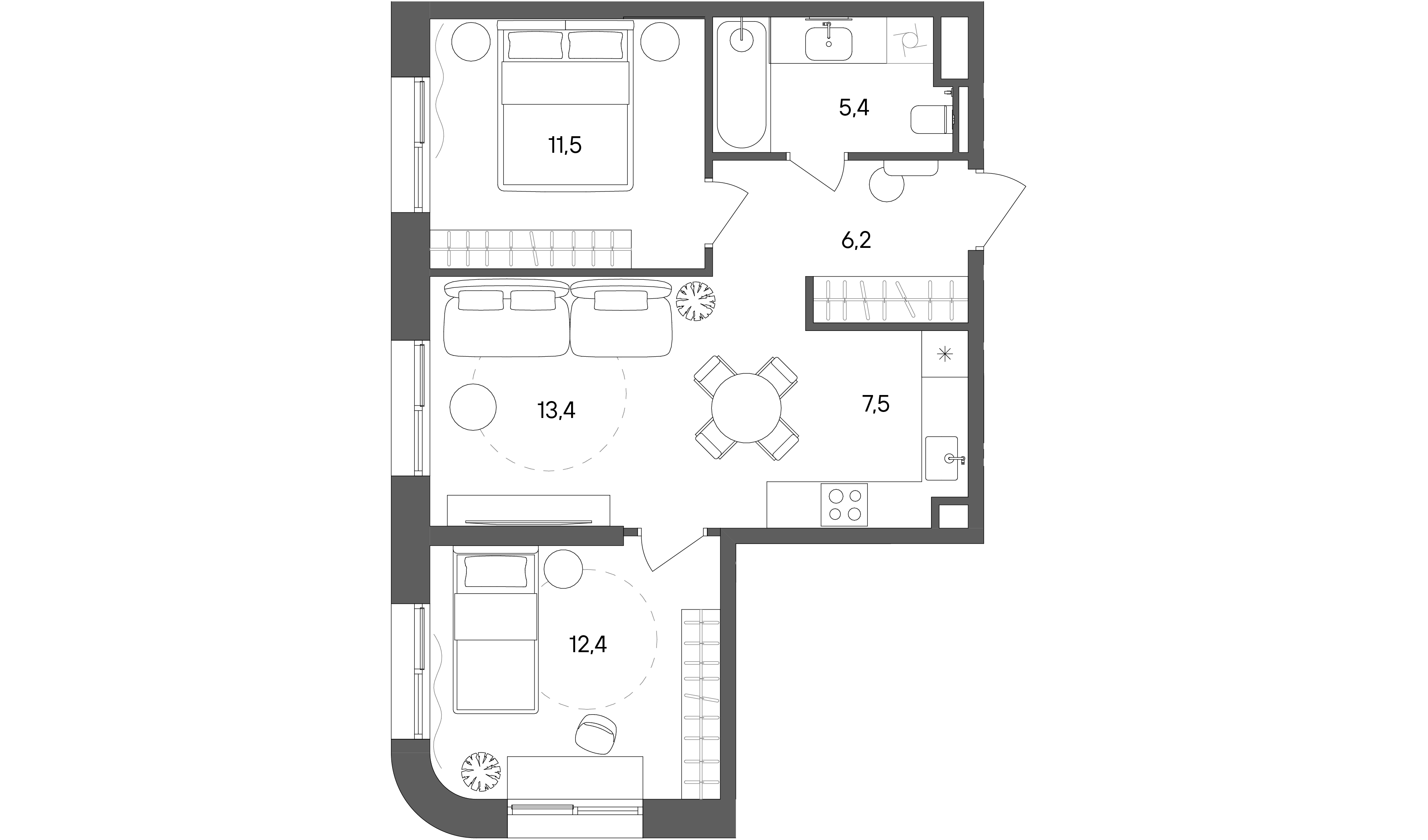 2 комн. квартира, 56.4 м², 8 этаж 