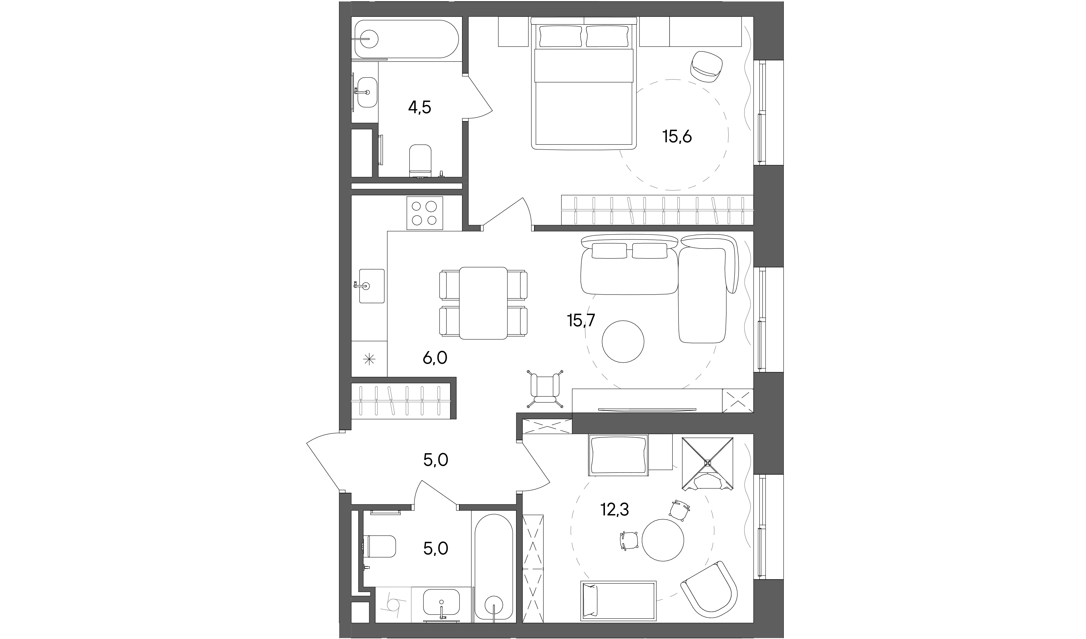 2 комн. квартира, 64.1 м², 9 этаж 