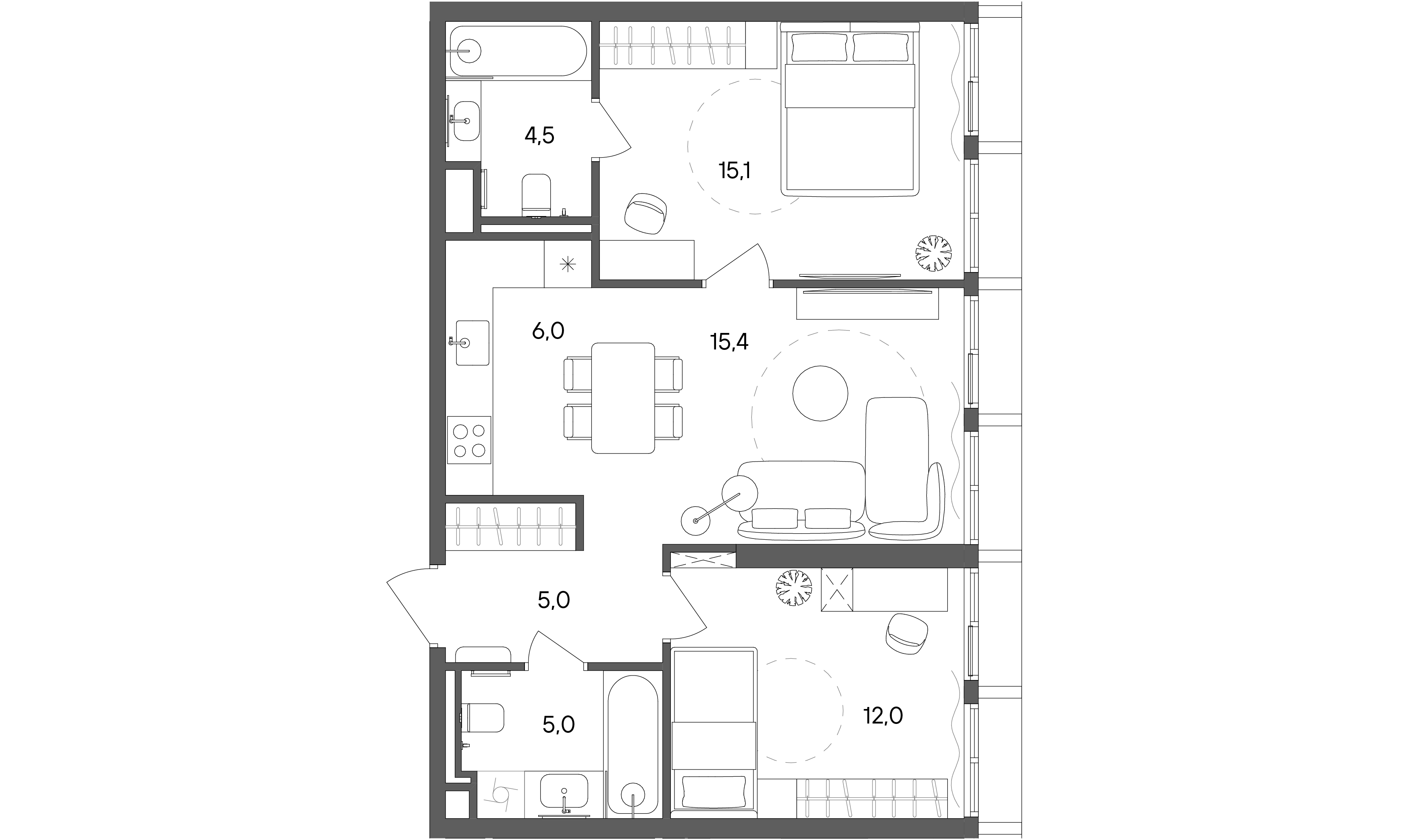 2 комн. квартира, 63 м², 7 этаж 