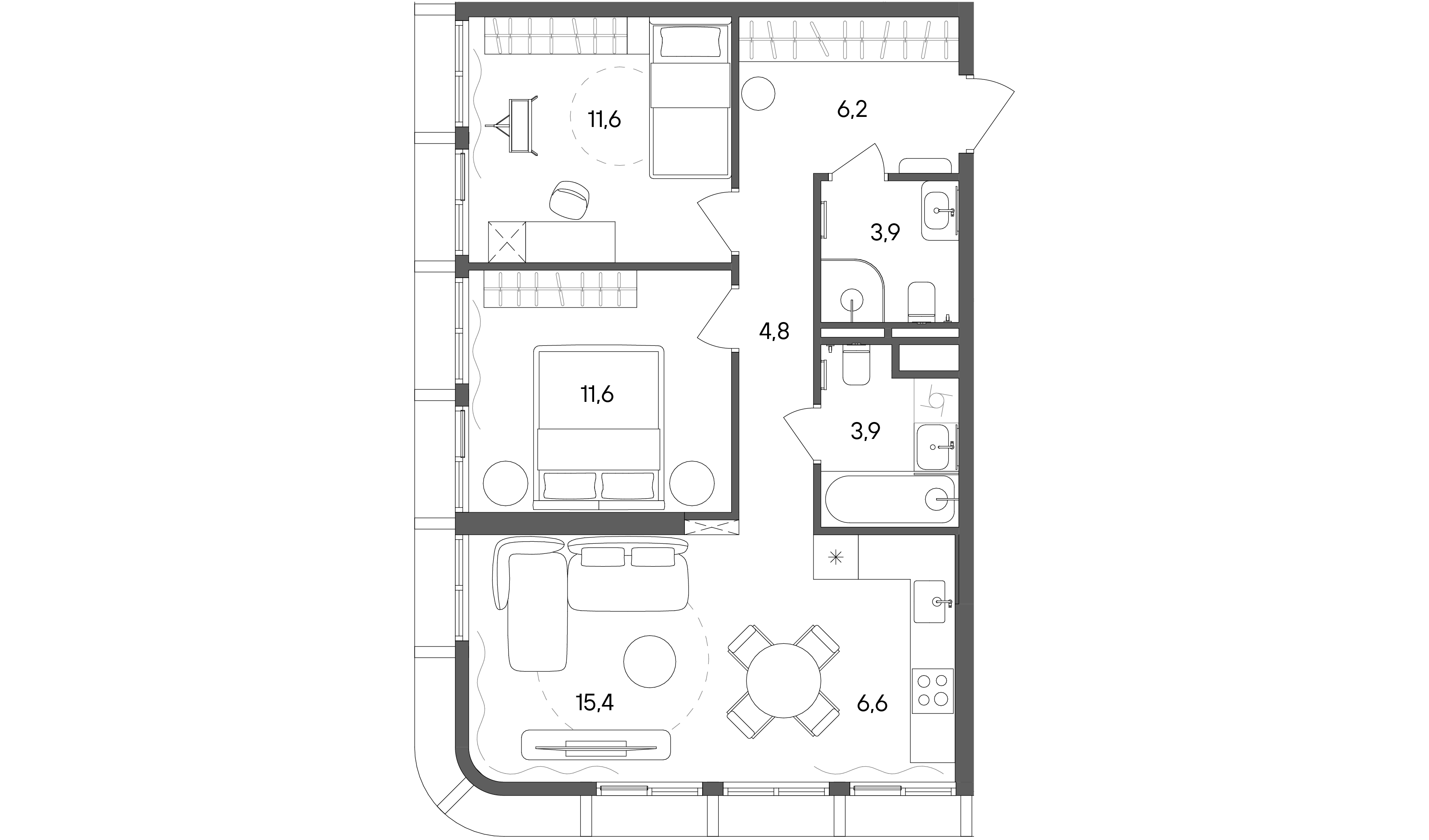 2 комн. квартира, 64 м², 7 этаж 