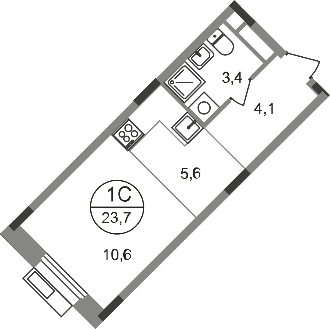 студия, 23.7 м², 2 этаж  (из 9)