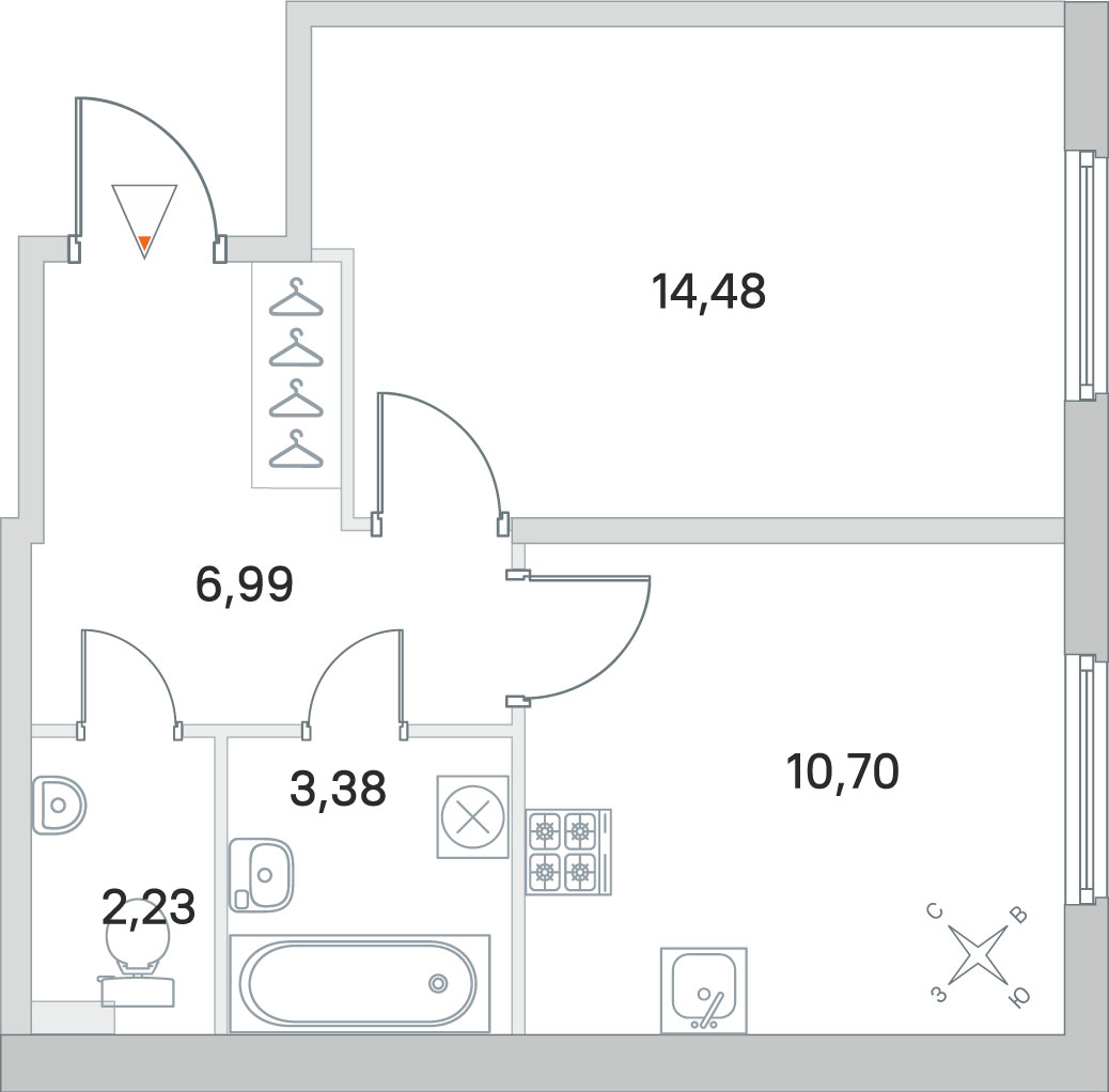 1 комн. квартира, 37.8 м², 1 этаж 