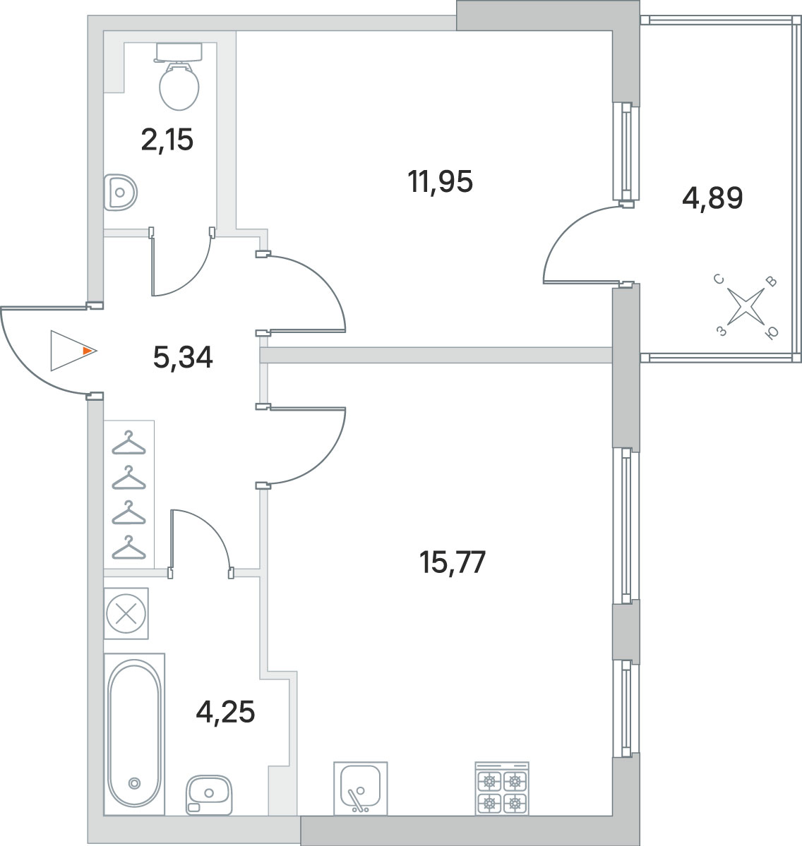 1 комн. квартира, 39.5 м², 1 этаж 