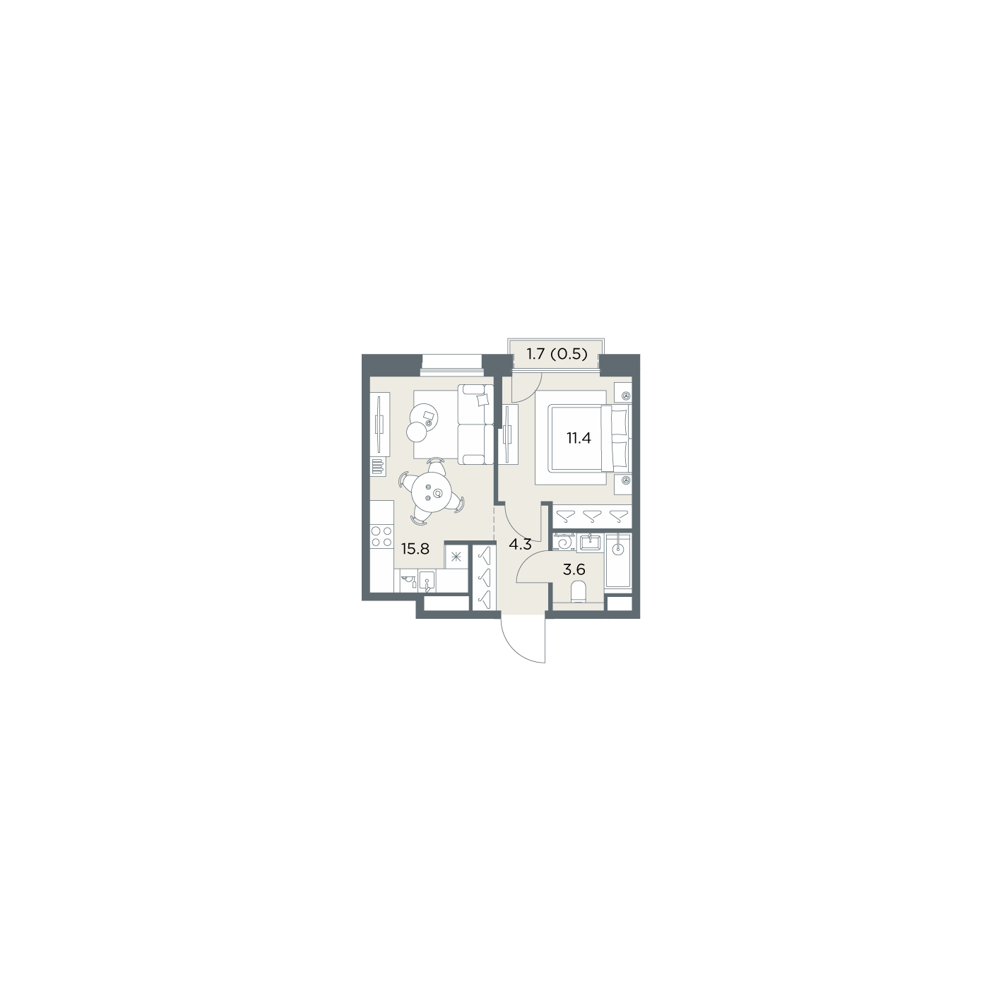 1 комн. квартира, 35.6 м², 4 этаж  (из 6)