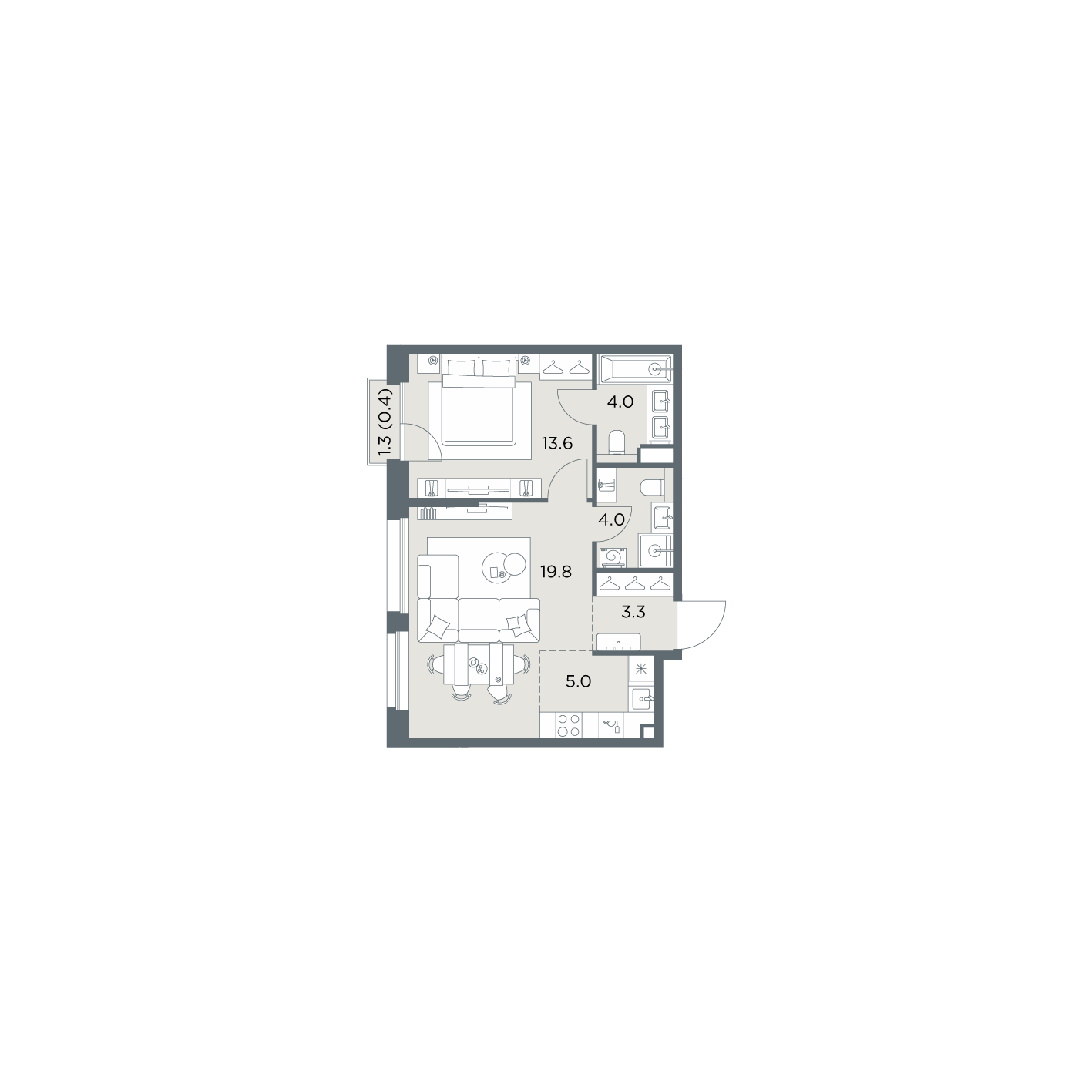 2 комн. квартира, 50.1 м², 4 этаж  (из 6)