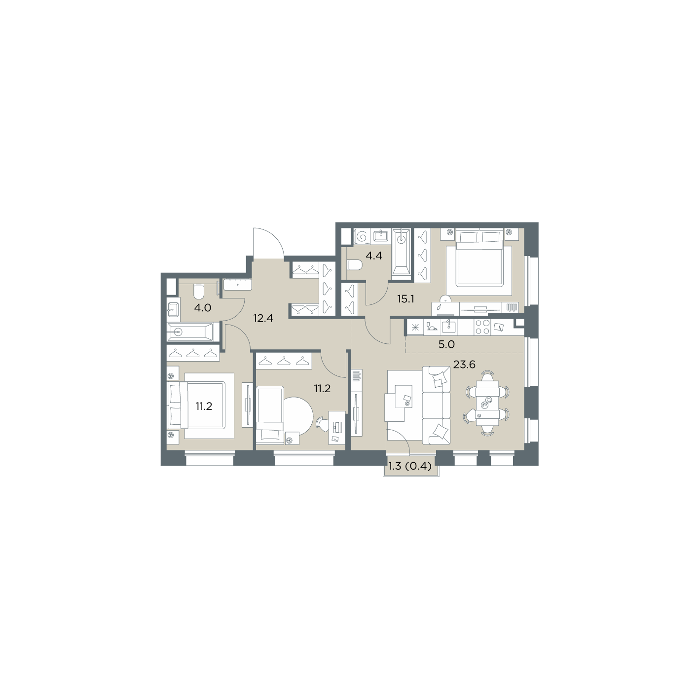 4 комн. квартира, 87.3 м², 5 этаж  (из 6)