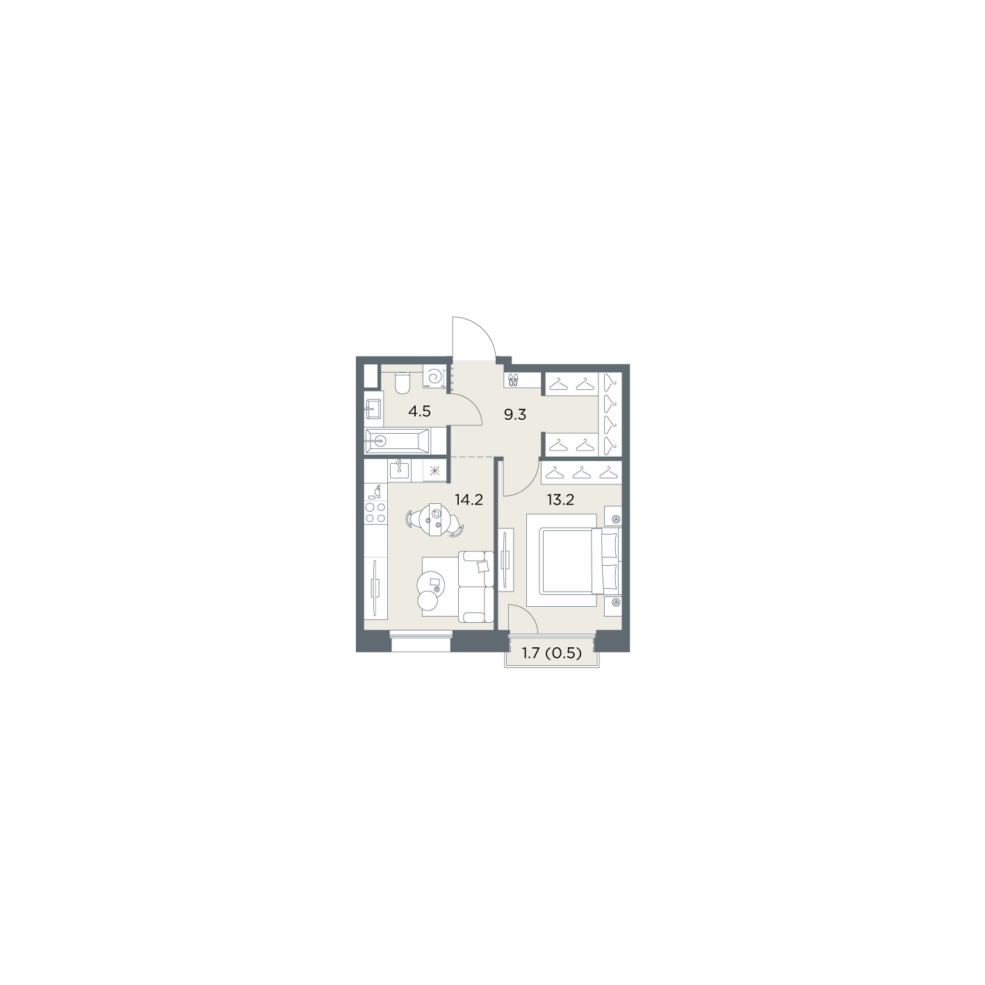 1 комн. квартира, 41.7 м², 4 этаж  (из 6)