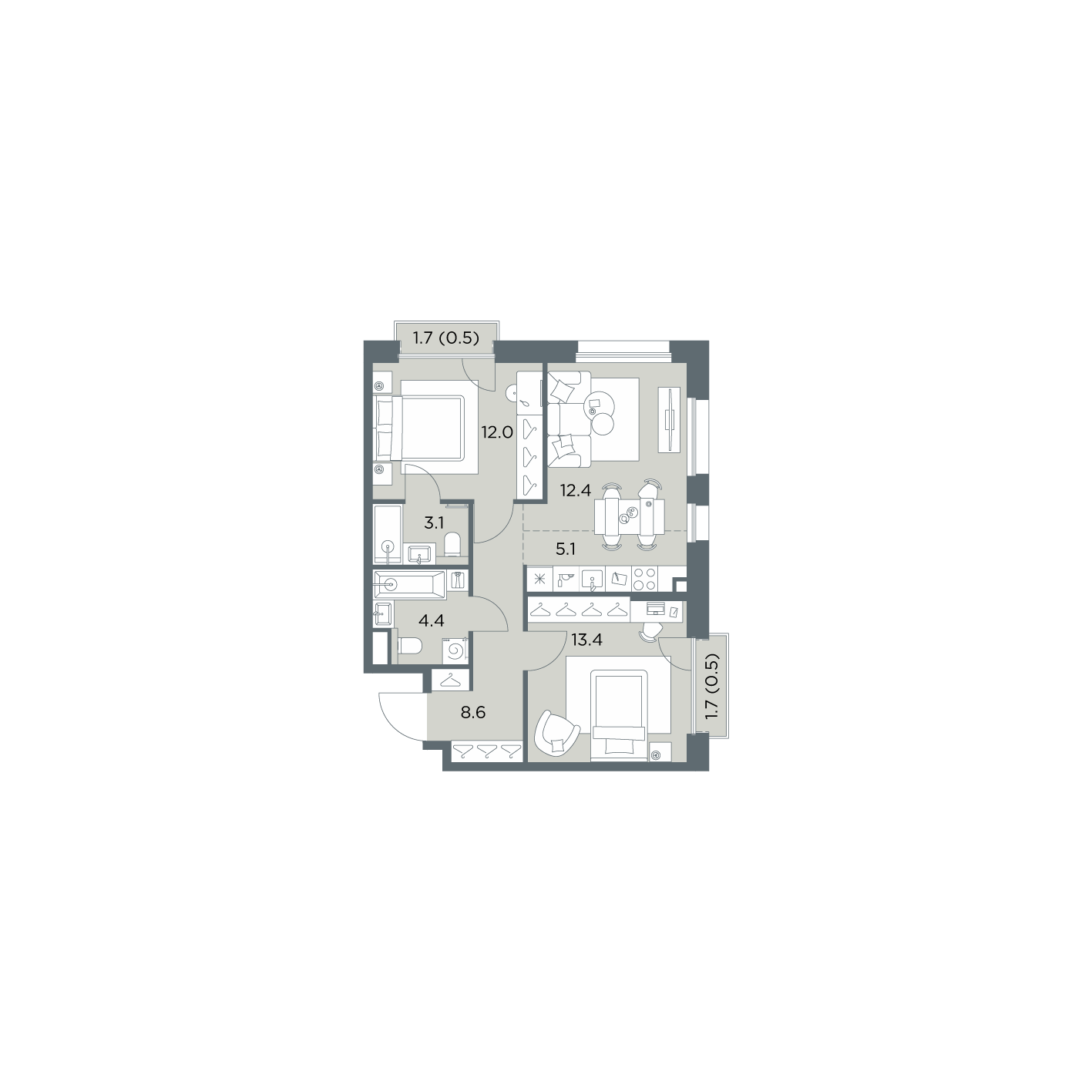 3 комн. квартира, 60 м², 4 этаж  (из 6)