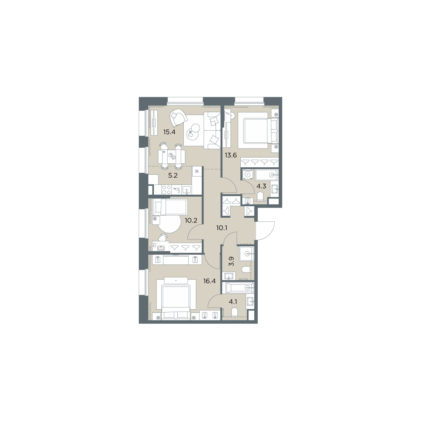 4 комн. квартира, 83.2 м², 3 этаж  (из 6)