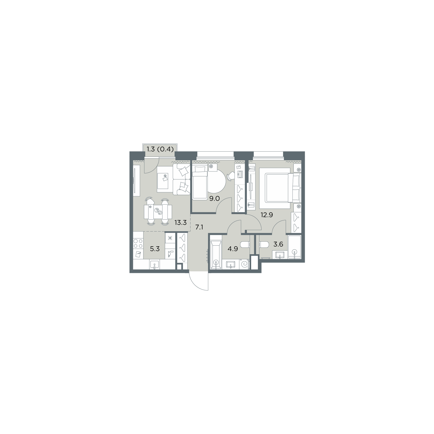 3 комн. квартира, 56.5 м², 3 этаж  (из 6)