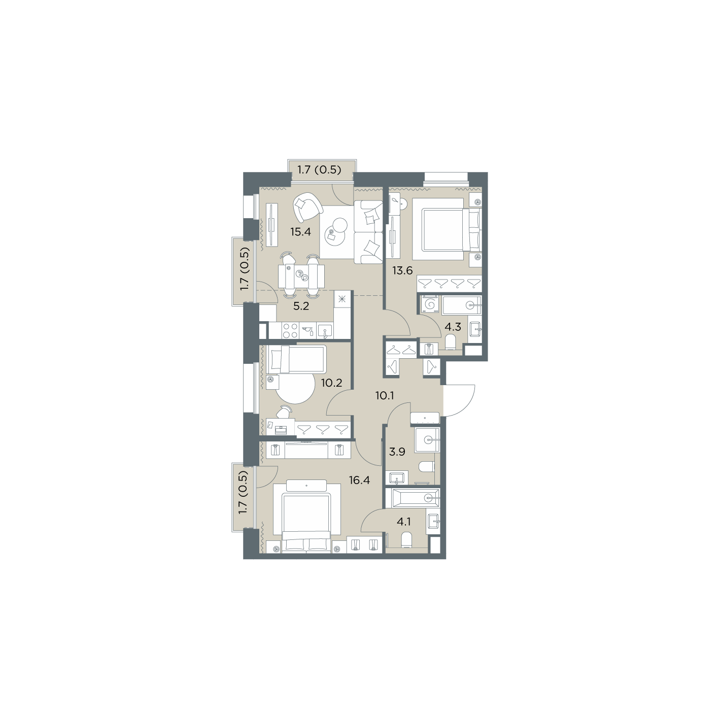 4 комн. квартира, 84.7 м², 4 этаж  (из 6)