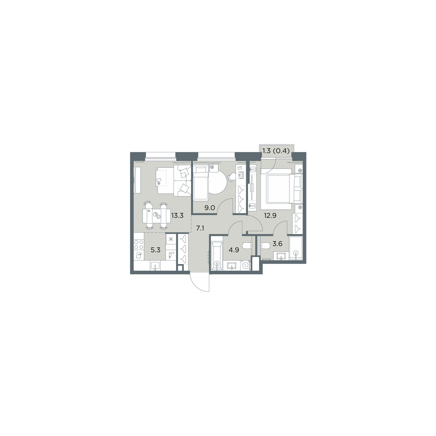 3 комн. квартира, 56.5 м², 4 этаж  (из 6)
