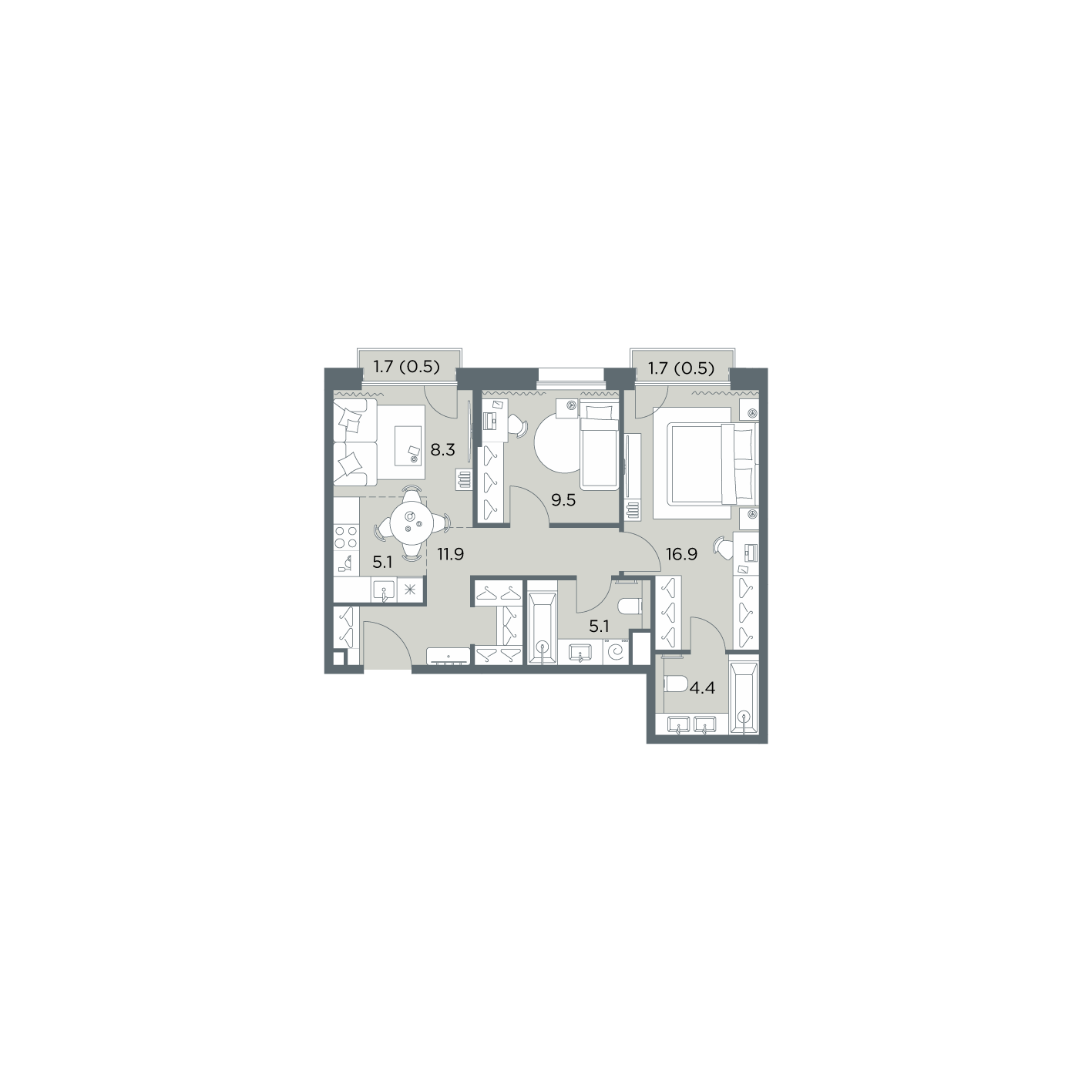 3 комн. квартира, 62.2 м², 4 этаж  (из 6)