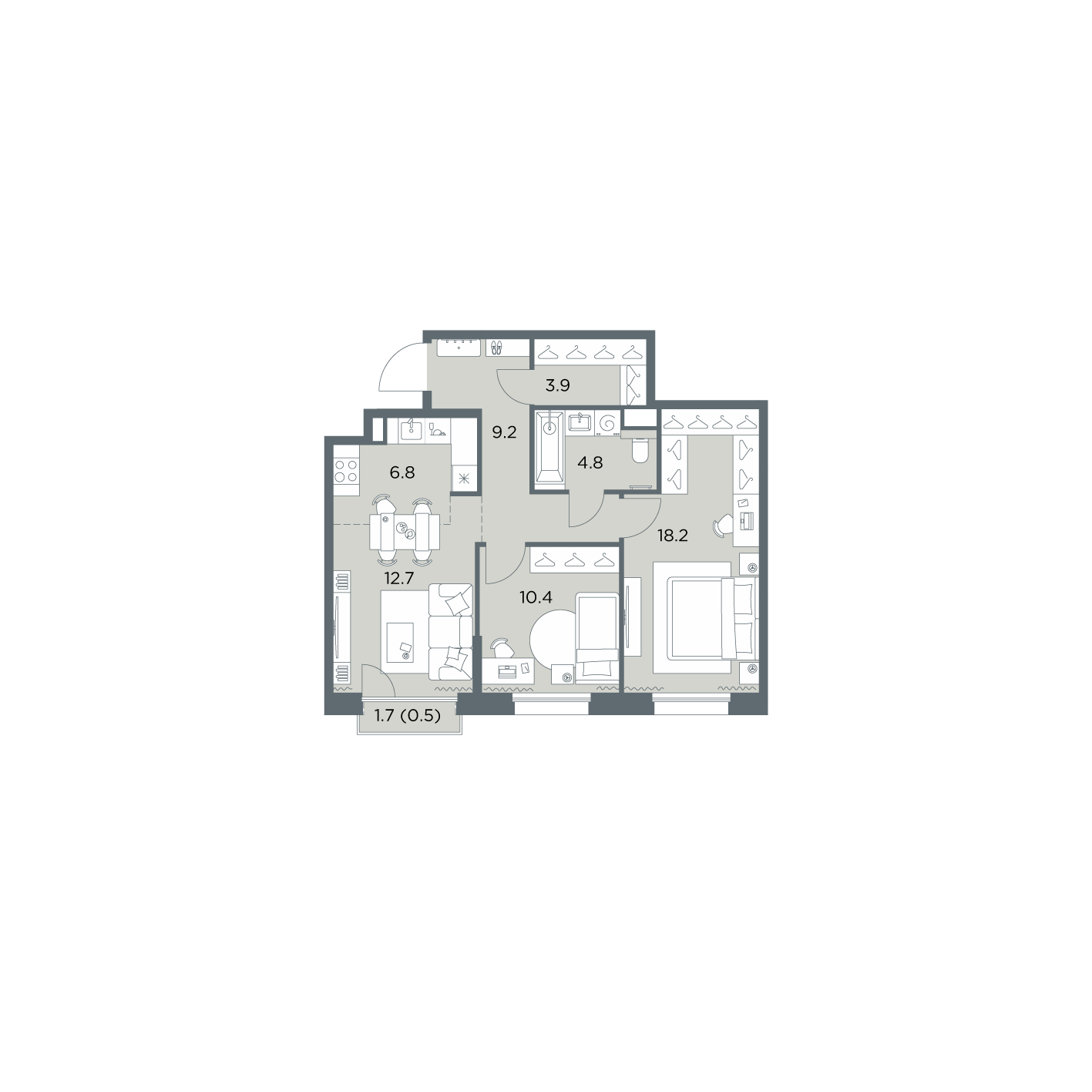 3 комн. квартира, 66.5 м², 4 этаж  (из 6)