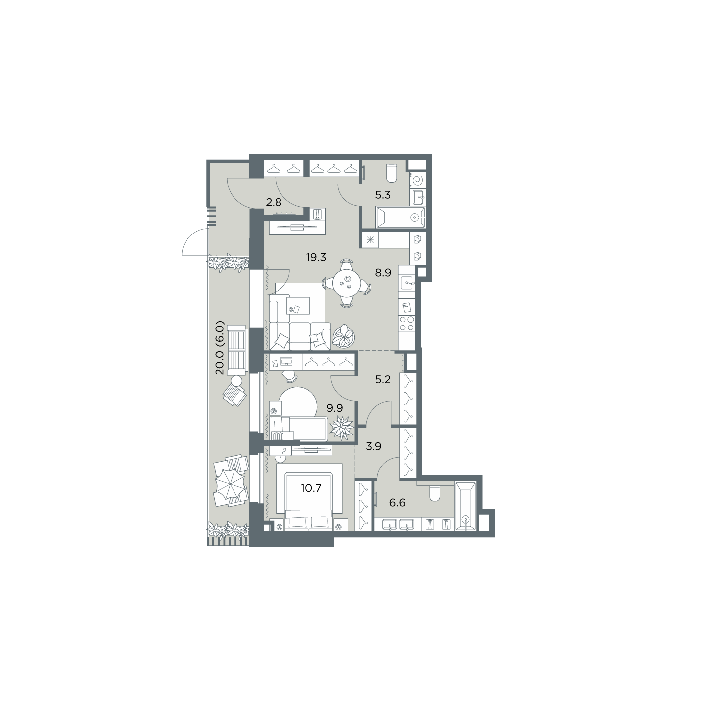 3 комн. квартира, 78.6 м², 1 этаж  (из 6)