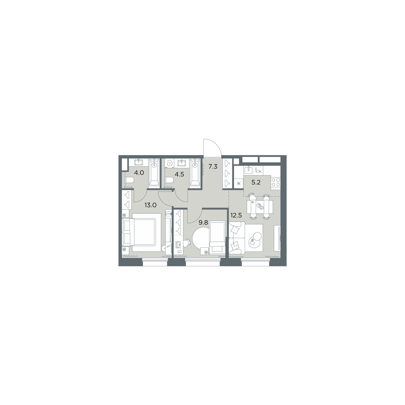 3 комн. квартира, 56.3 м², 3 этаж  (из 6)