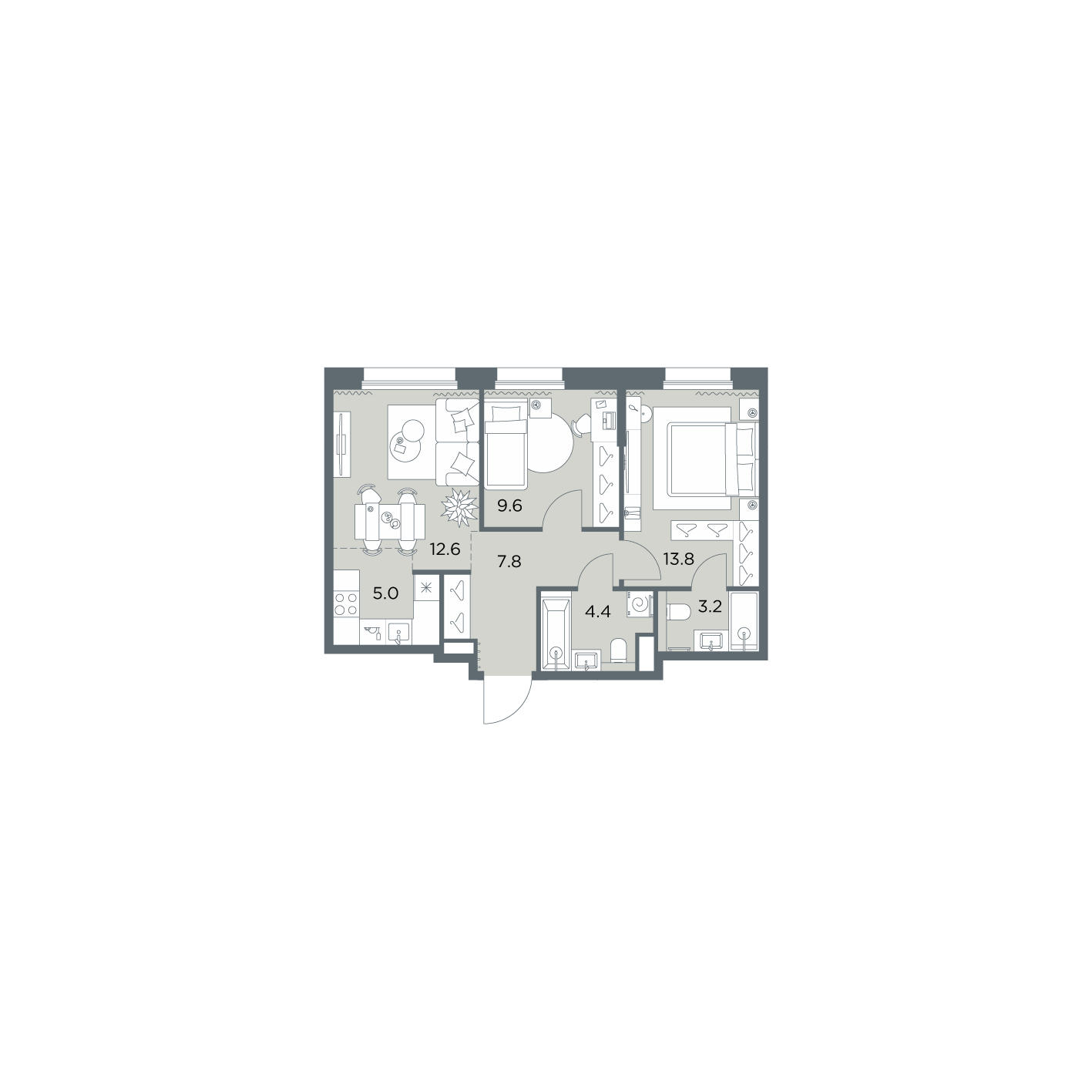 3 комн. квартира, 56.4 м², 3 этаж  (из 6)