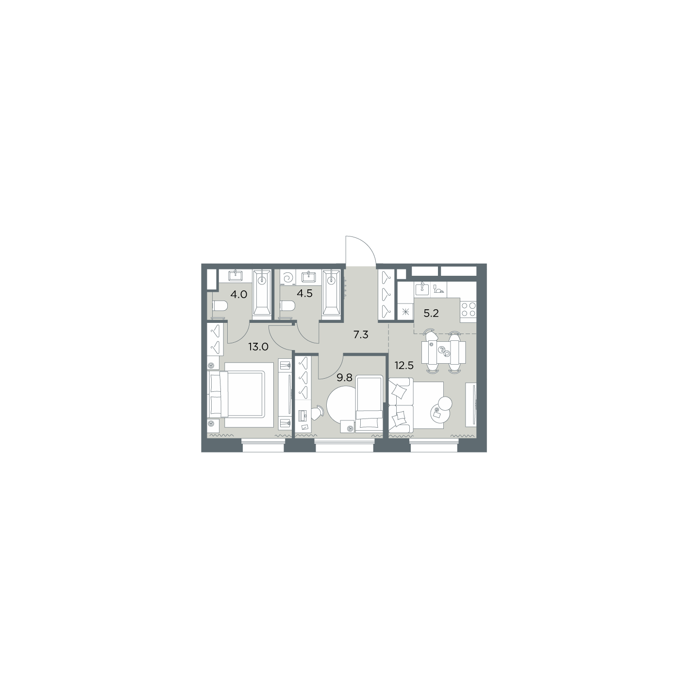 3 комн. квартира, 56.3 м², 5 этаж  (из 6)