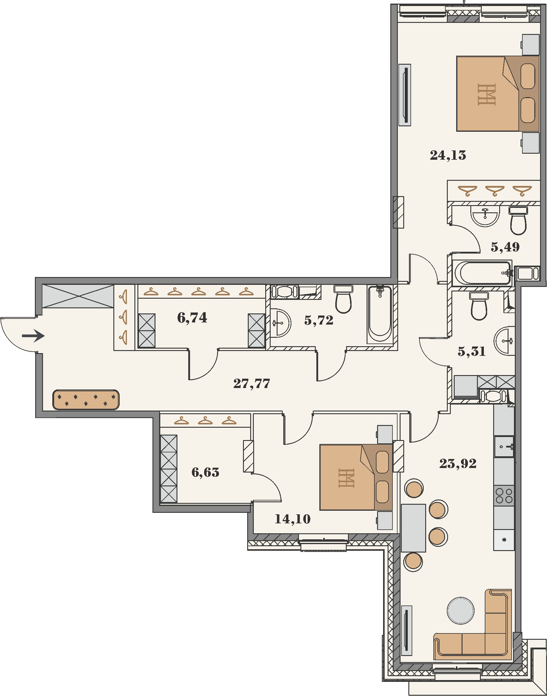 2 комн. квартира, 119.8 м², 4 этаж 