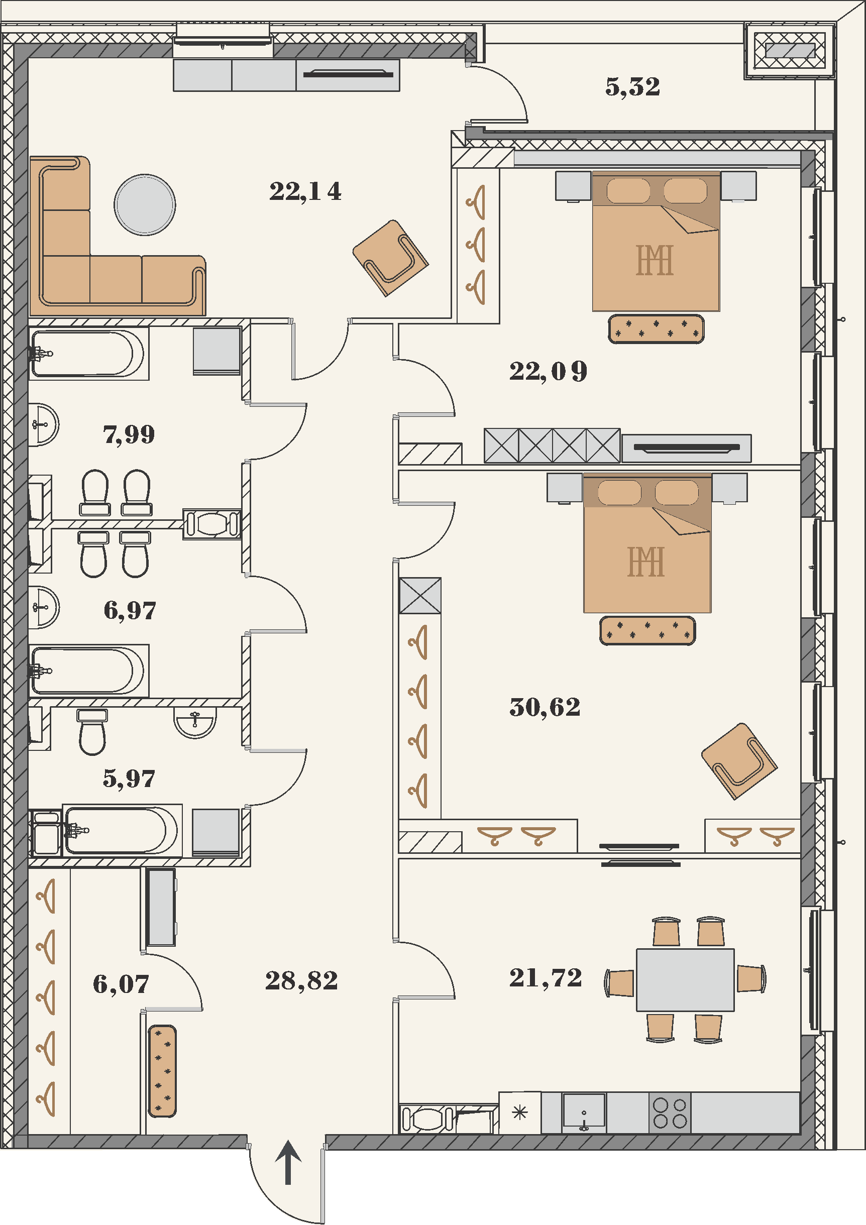 3 комн. квартира, 155 м², 4 этаж 